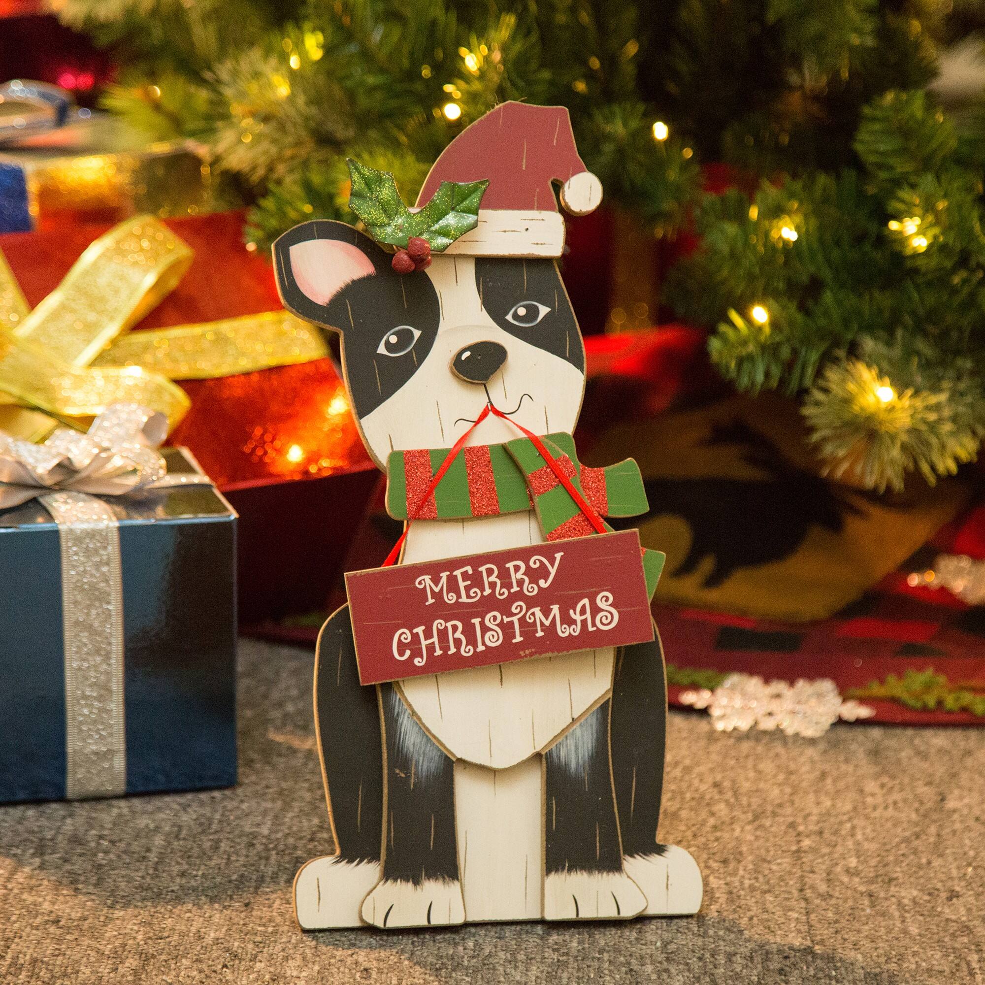 Glitzhome® 16" Wooden Dog Christmas Décor Accent
