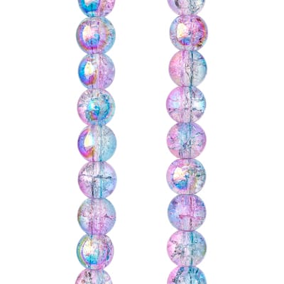 Pink & Blue Crackle Glass Round Beads, 8mm by Bead Landing™