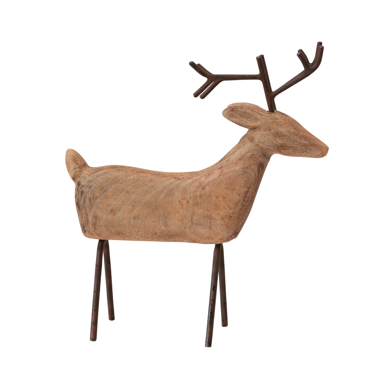 Hello Honey&#xAE; 14.75&#x22; Hand-Carved Mango Wood Reindeer with Metal Legs &#x26; Antlers