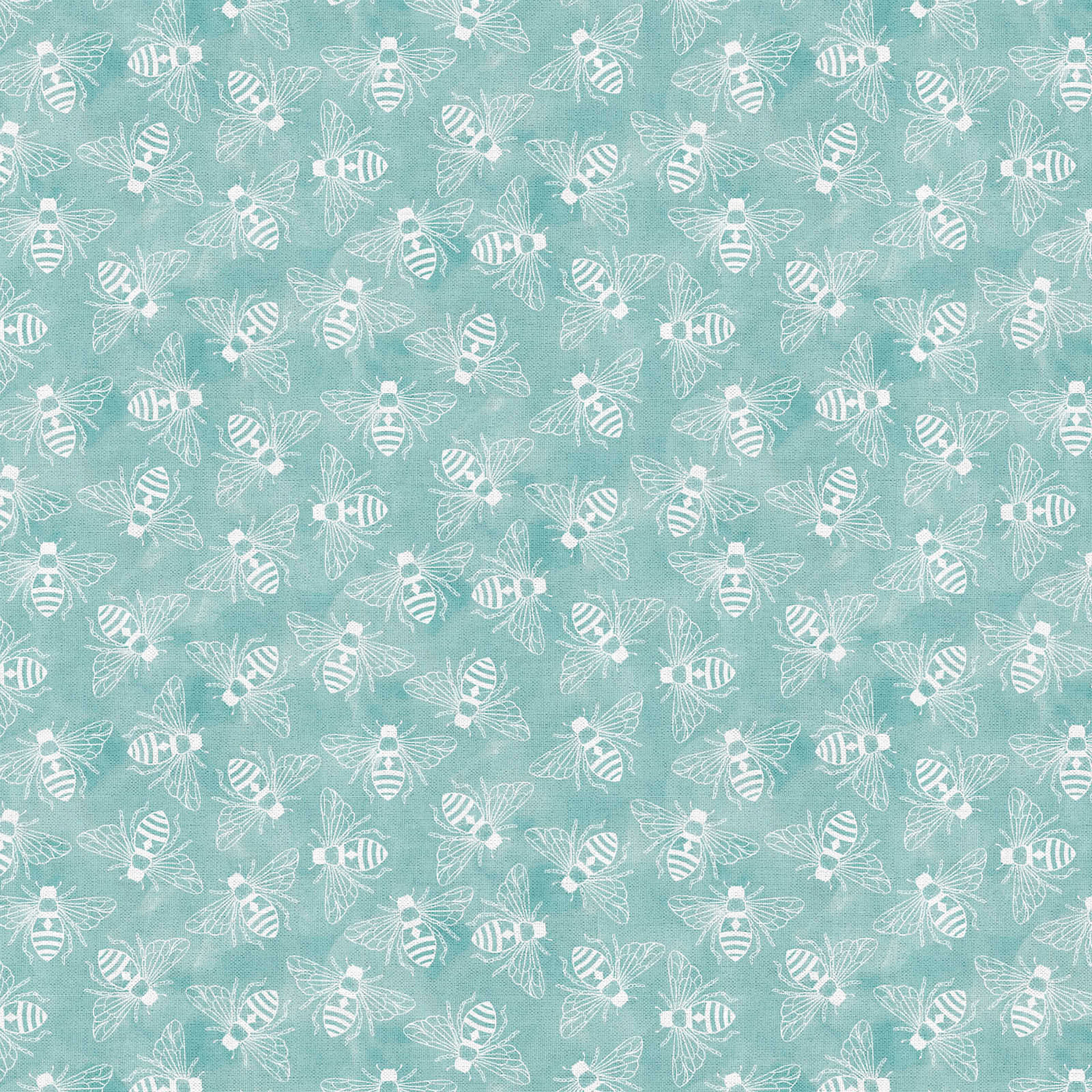 Fabric Editions Turquoise Buzzing Bees Cotton Fabric
