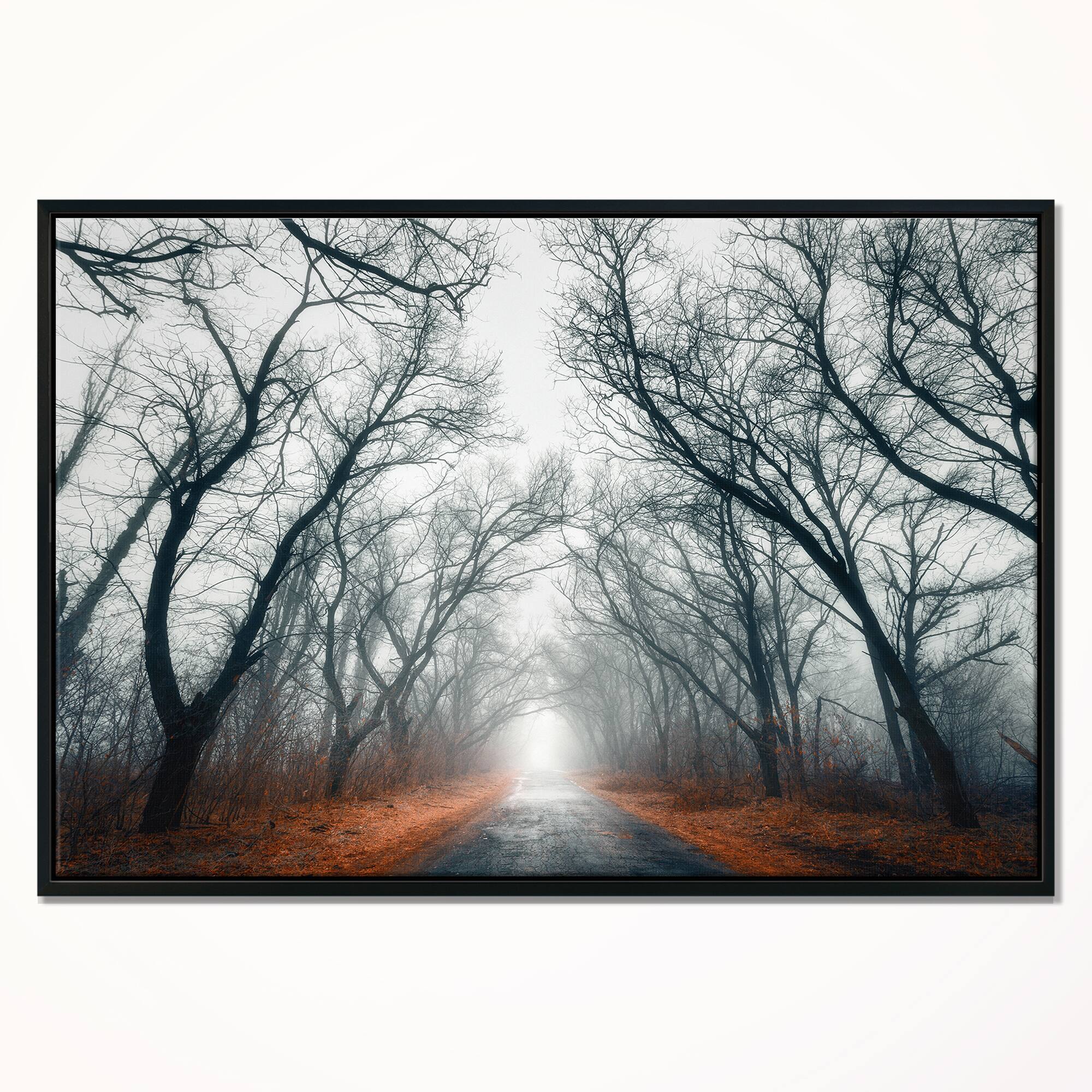 Designart - Mystic Road in Forest - Landscape Photography Canvas Print in Black Frame