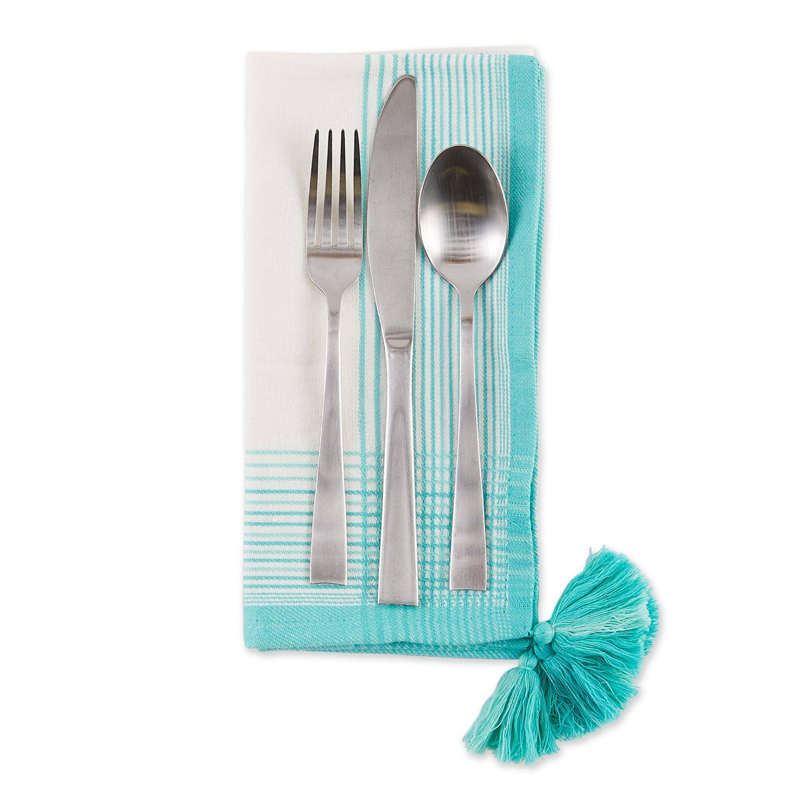 DII® Antique Striped Turquoise Tassel Napkins, 6ct.
