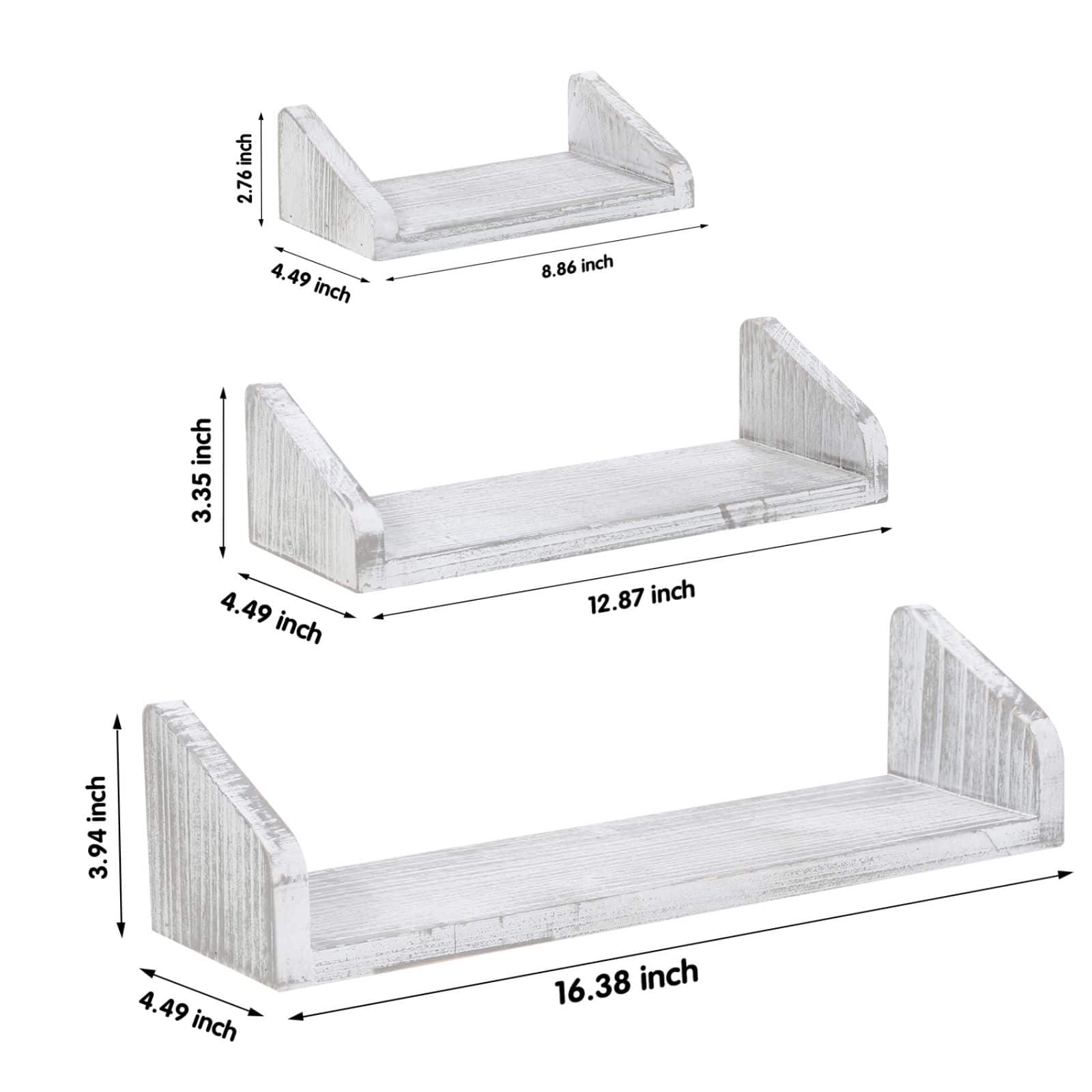 NEX™ Rustic White Wall-Mounted Wooden Floating Shelves Set