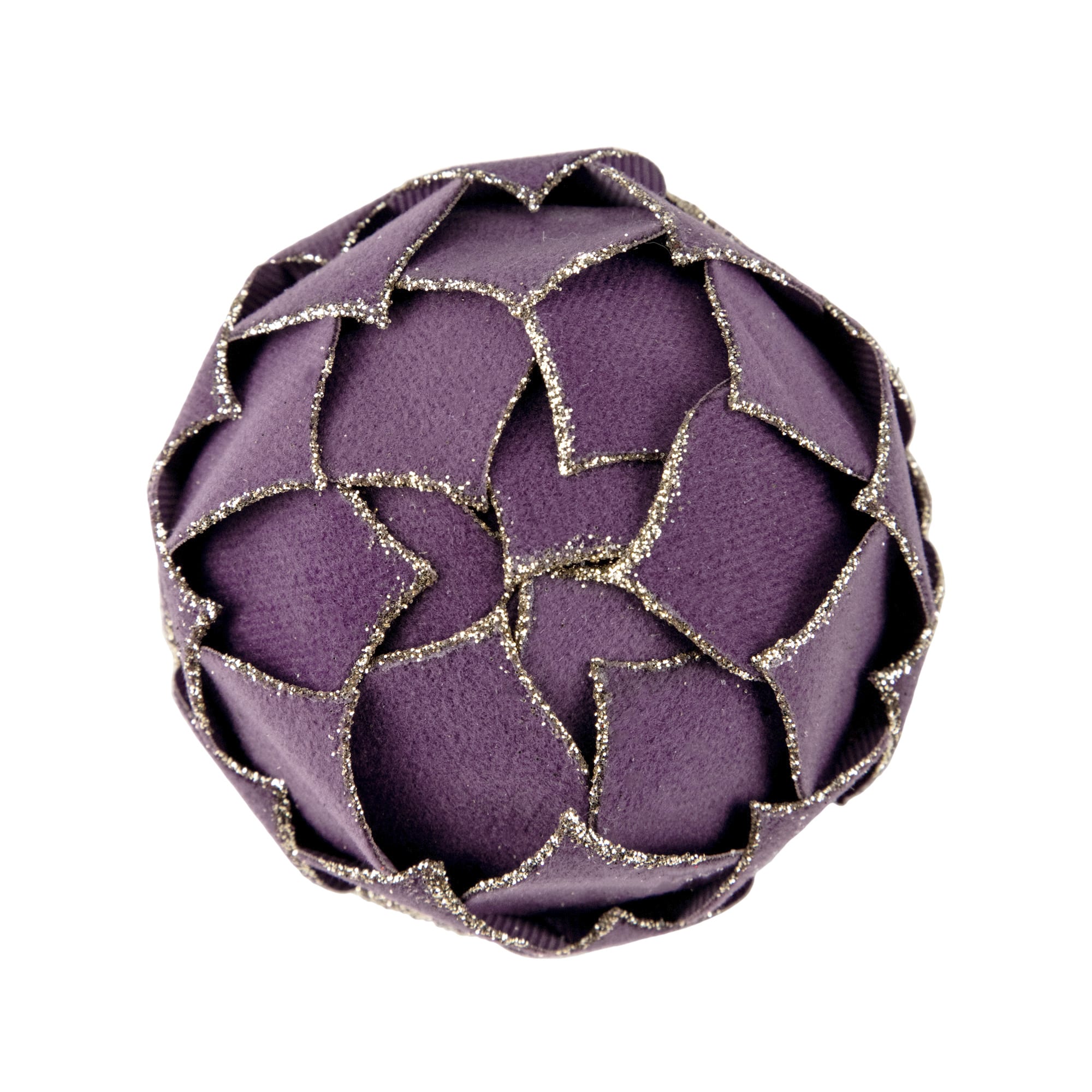 7&#x22; Purple Flower Glitter Petal Shatterproof Ball Ornament