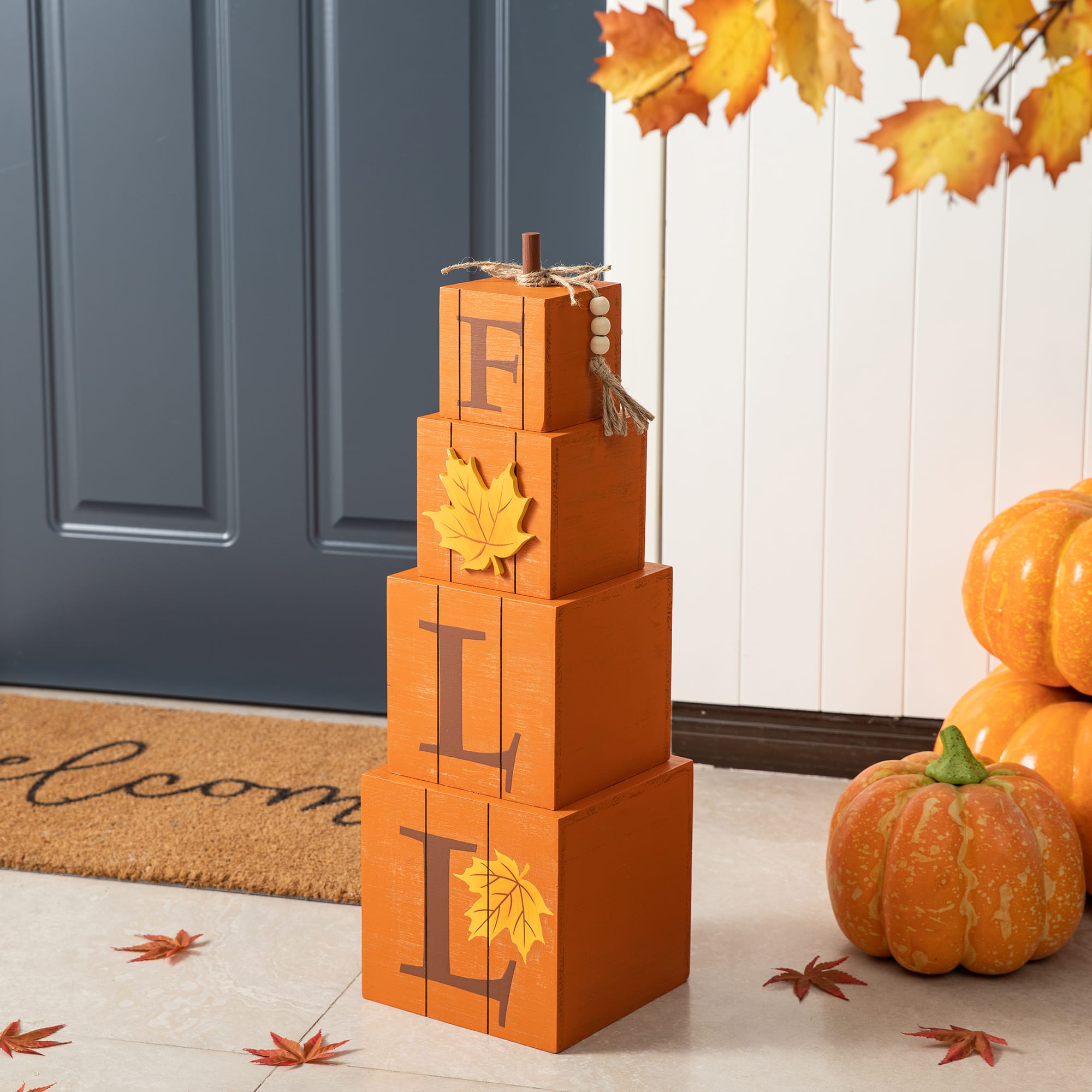 Glitzhome&#xAE; 25.5&#x22; Double-Sided Wood Fall &#x26; Halloween Porch D&#xE9;cor