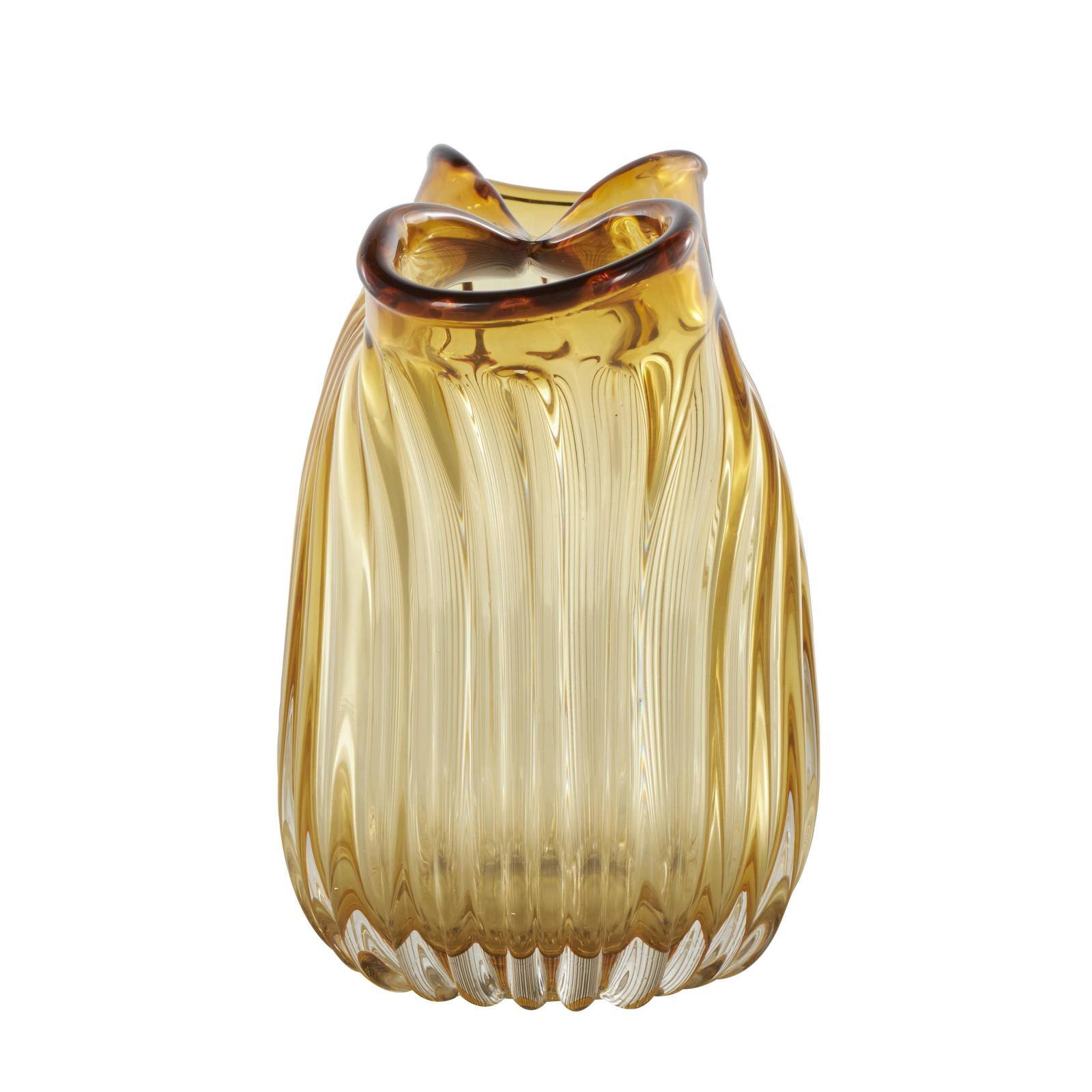 14&#x22; Orange Glass Ribbed Ombre Vase with Folded Curve Opening