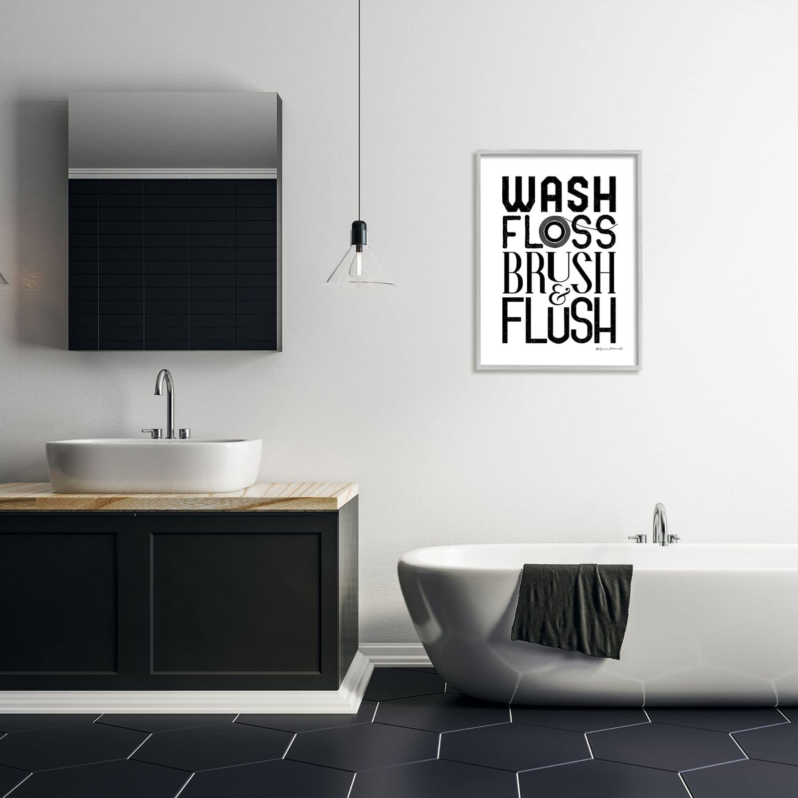 Stupell Industries Bathroom Terms Wash Floss Brush Flush Minimal Text Framed Wall Art