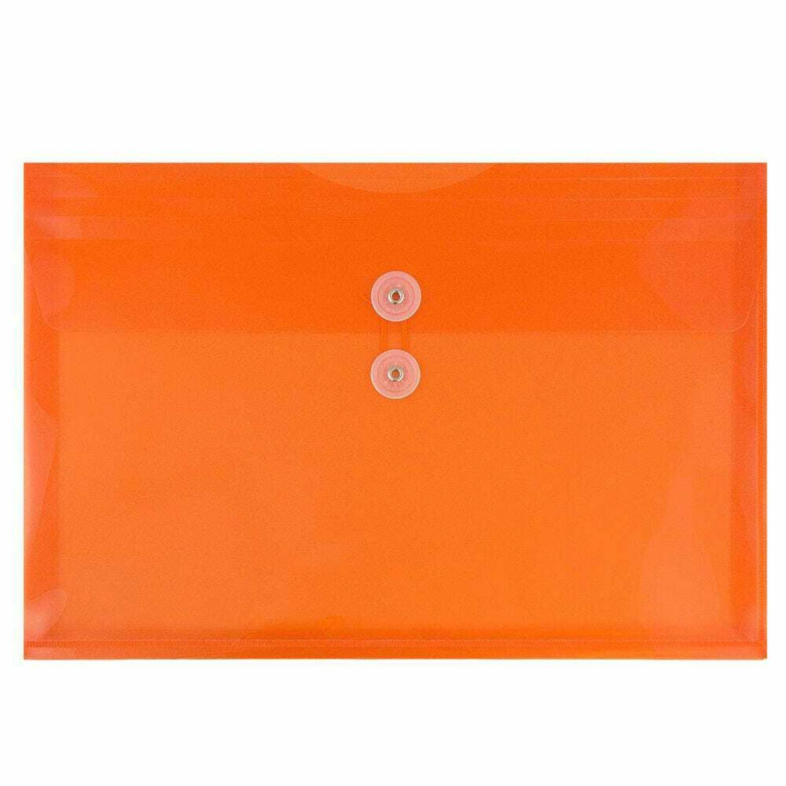 JAM Paper 9.75" x 13" Bright Orange Plastic Letter Button & String Tie Booklet Envelopes, 108ct.