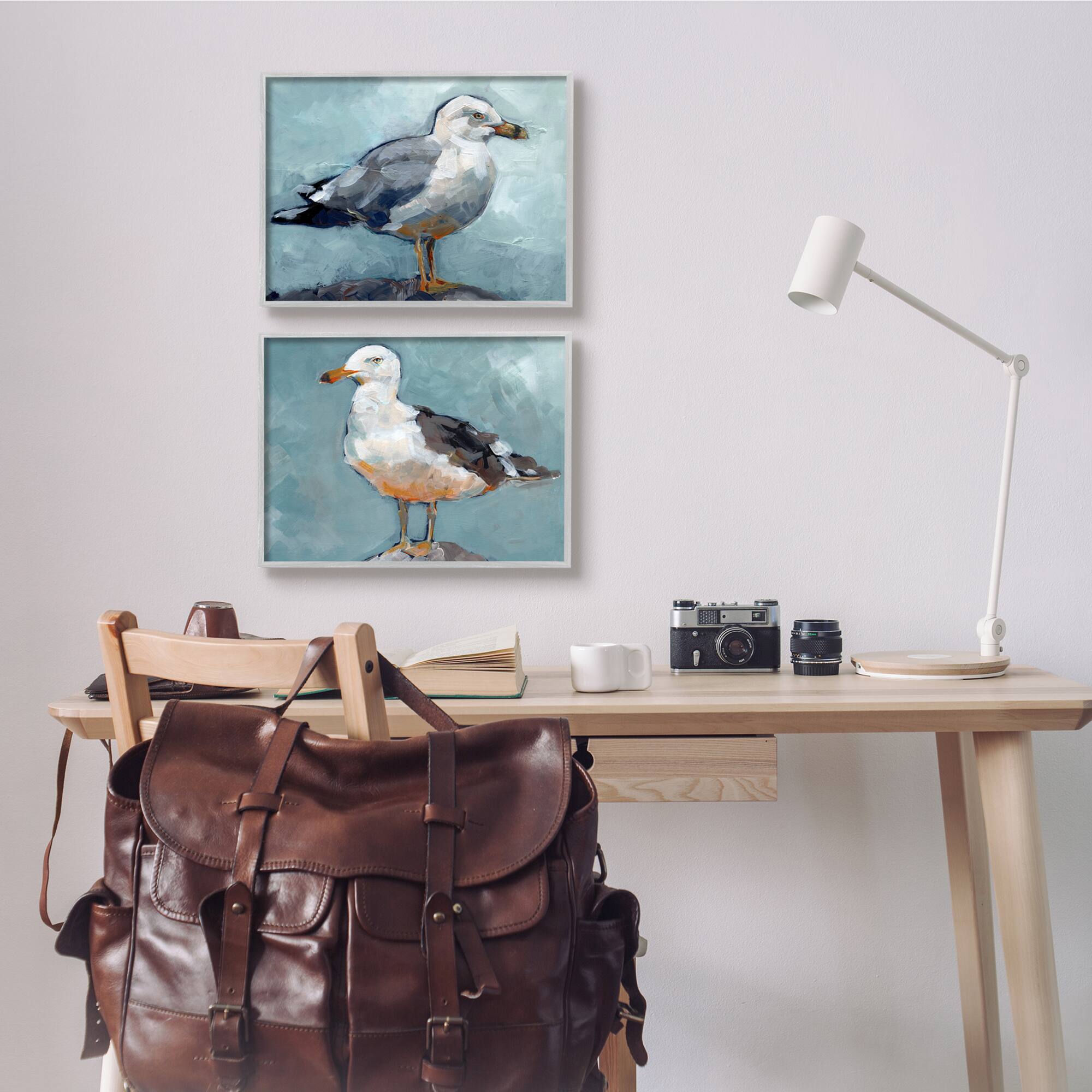 Stupell Industries Seagull Stance Nautical Bird Portrait Blue Grey Framed Wall Art