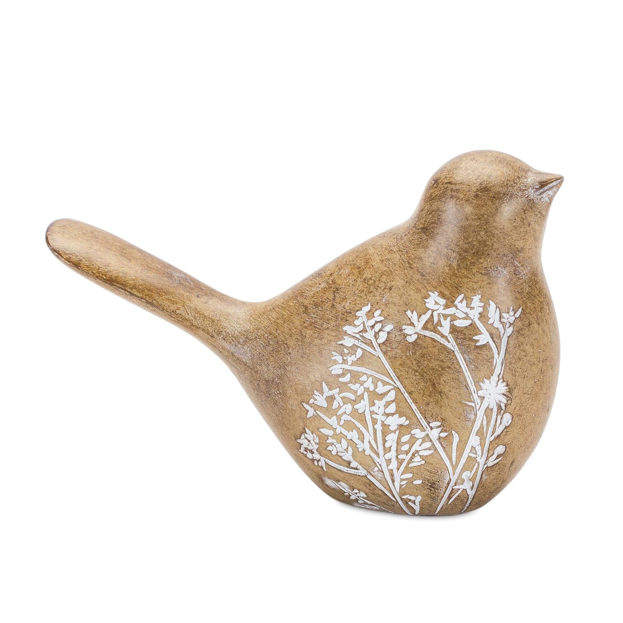 Bird Figurine with Carved Floral Design Set