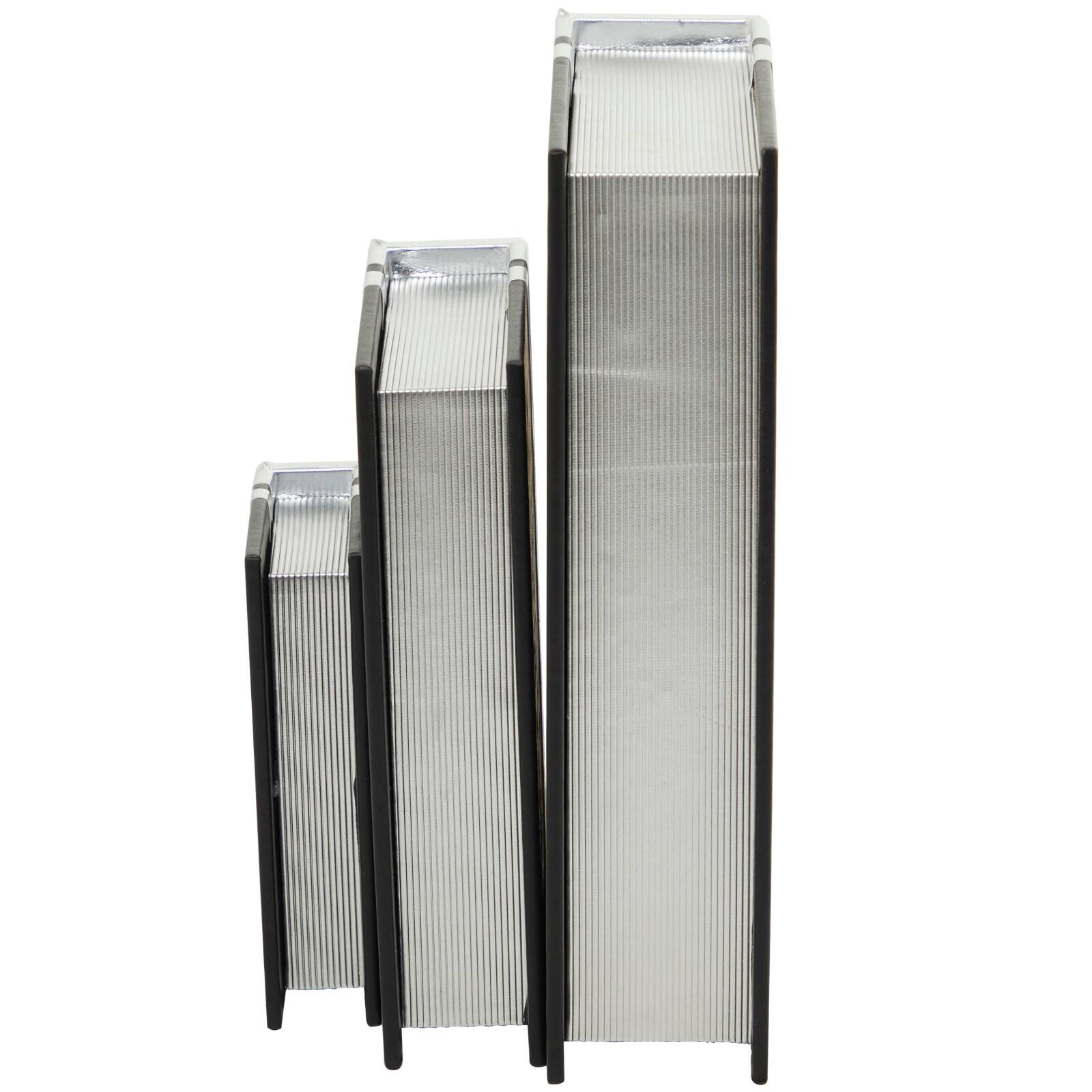 CosmoLiving by Cosmopolitan Silver Faux Leather Faux Book Box with Metallic Finish Set