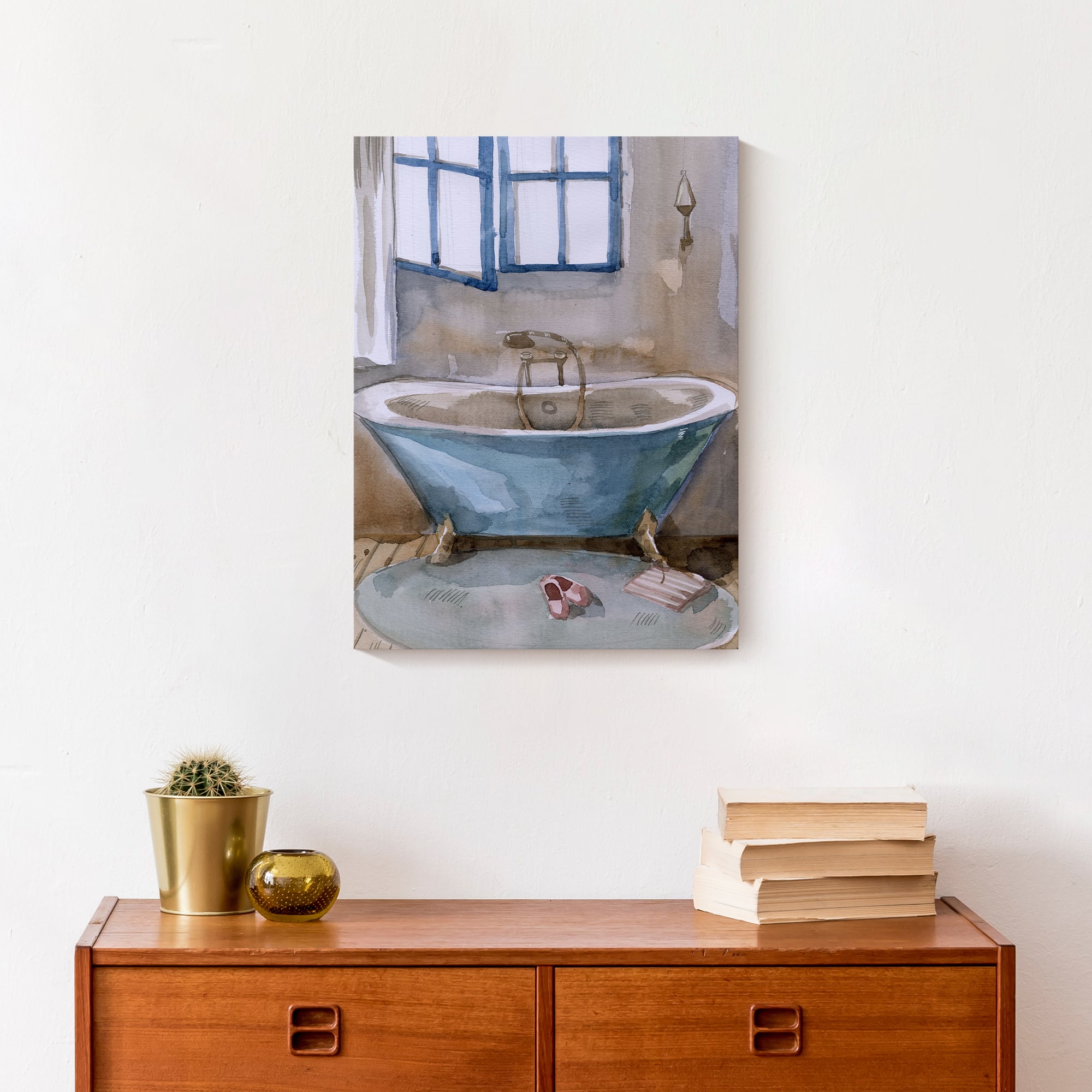Blue Bathroom 12" x 16" Canvas Wall Art