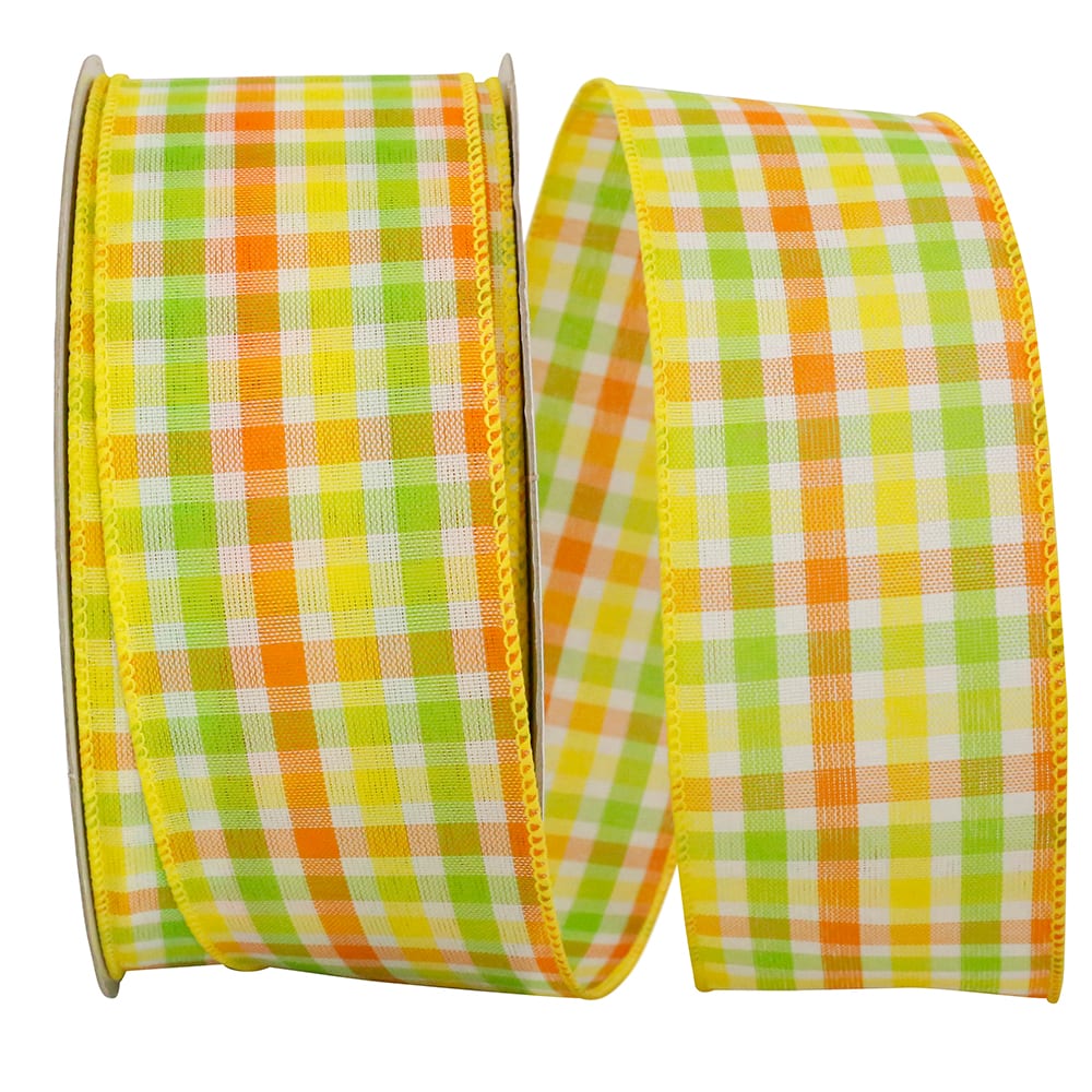 Reliant 2.5" x 50yd. Wired Yellow Everyday Plaid Ribbon