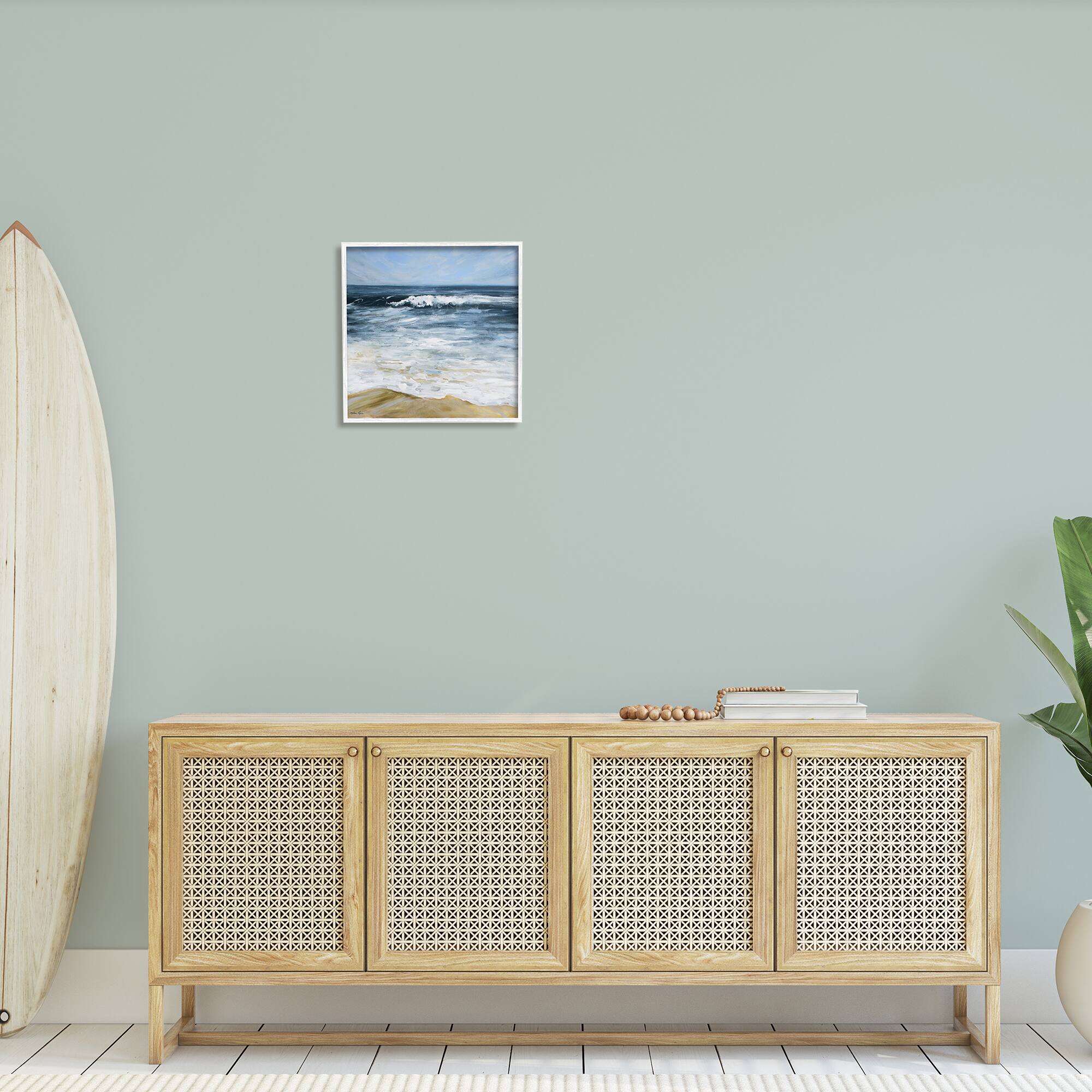 Stupell Industries Incoming Waves Beach Shoreline Painting Nautical Seascape Framed Wall Art