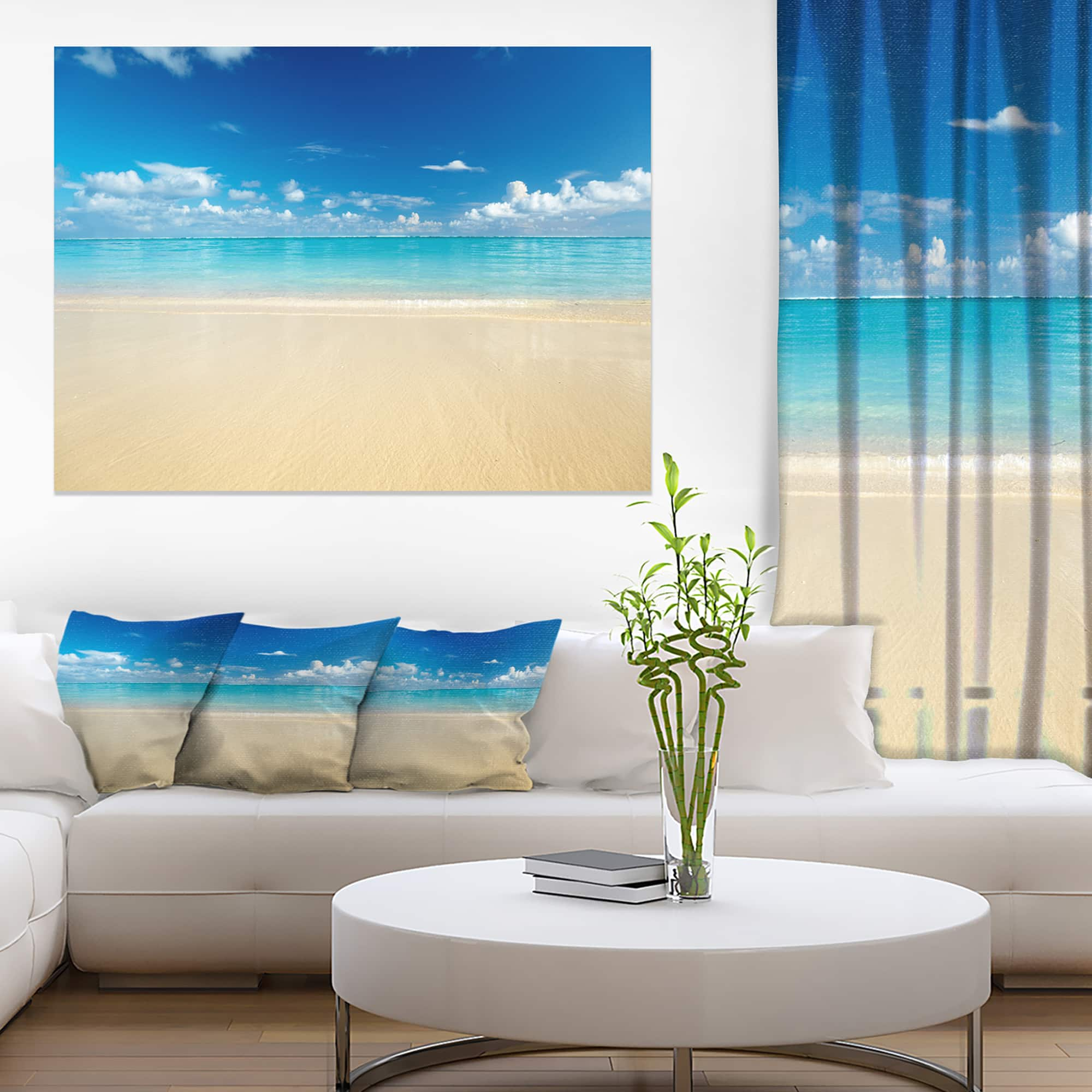 Designart - Sand of Beach in Calm Caribbean Shore - Modern Seascape Canvas Artwork