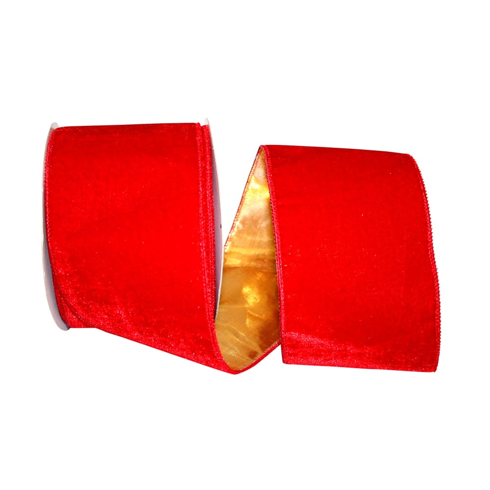 JAM Paper 4" x 10yd. Red Wired Gold Back Plush Velvet Ribbon
