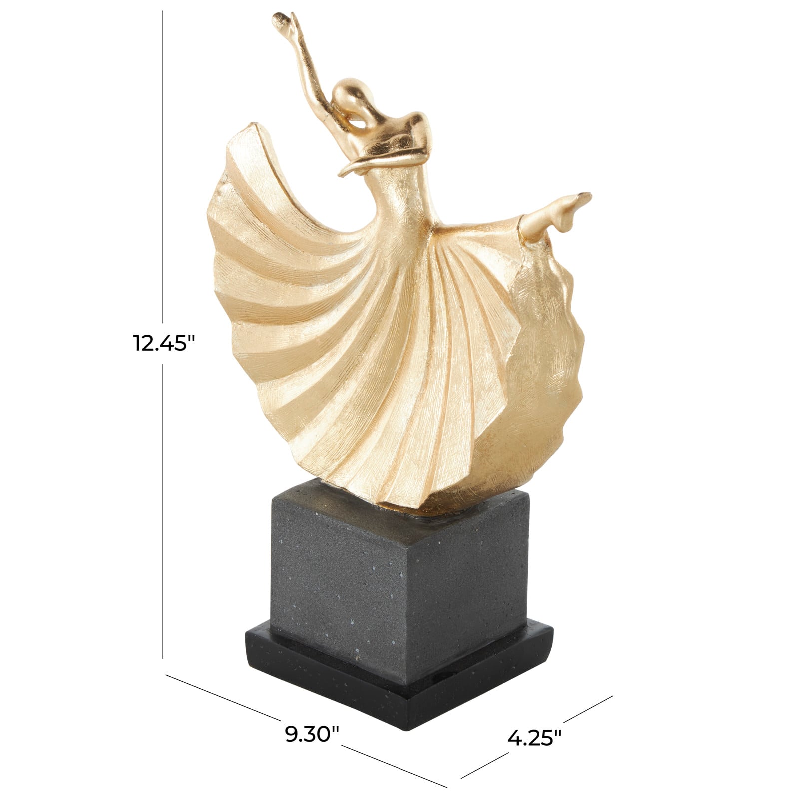 12" Gold Dancer Sculpture with Black Square Base