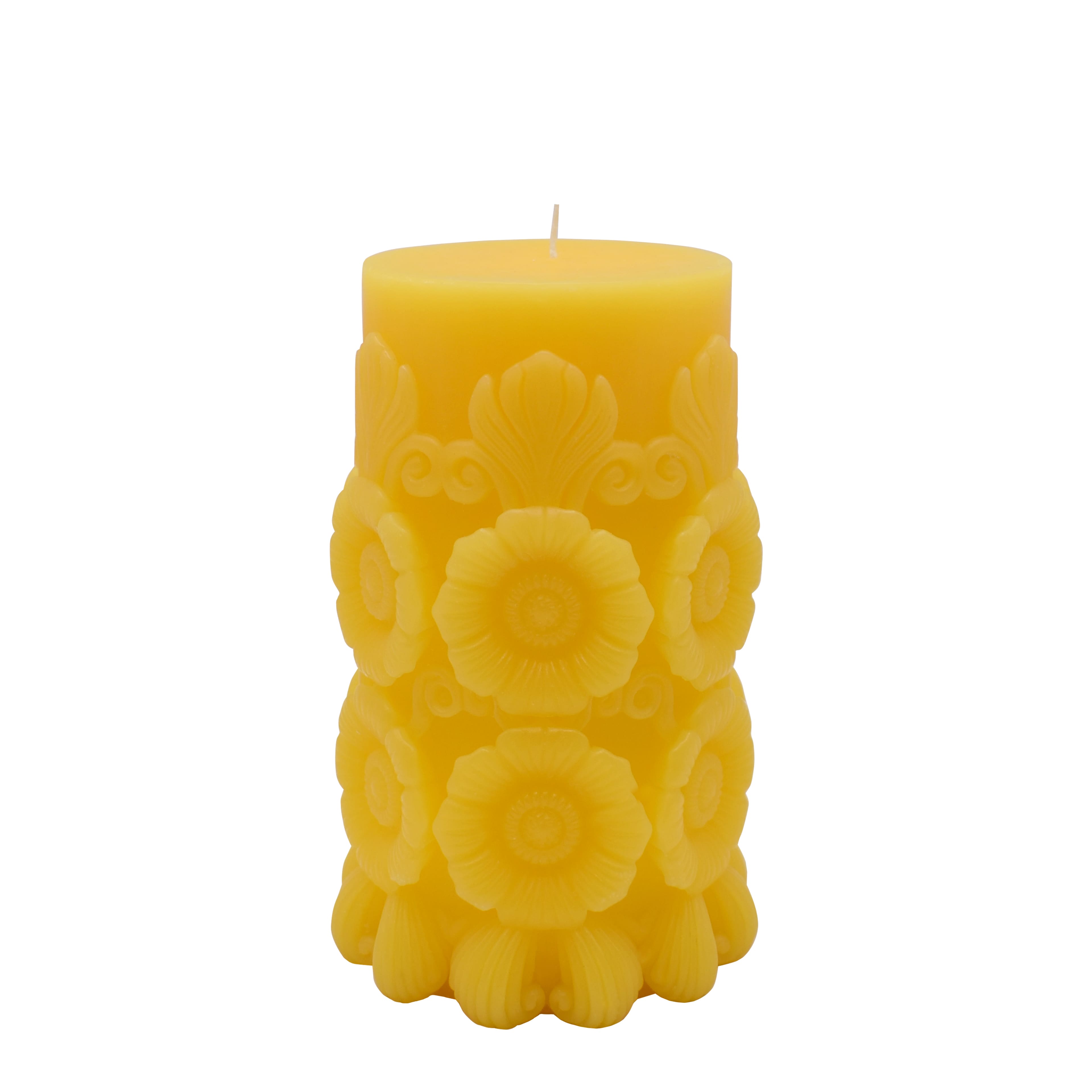 3.7&#x22; x 6&#x22; Yellow Day of the Dead Sunflowers Unscented Pillar Candle by Ashland&#xAE;