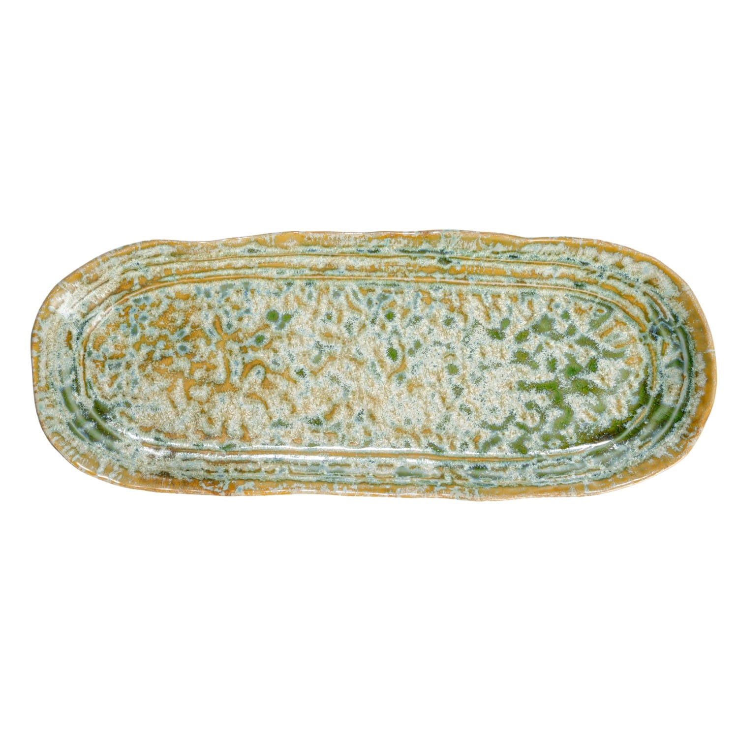 Long Green Reactive Crackle Glaze Stoneware Platters, 2ct.