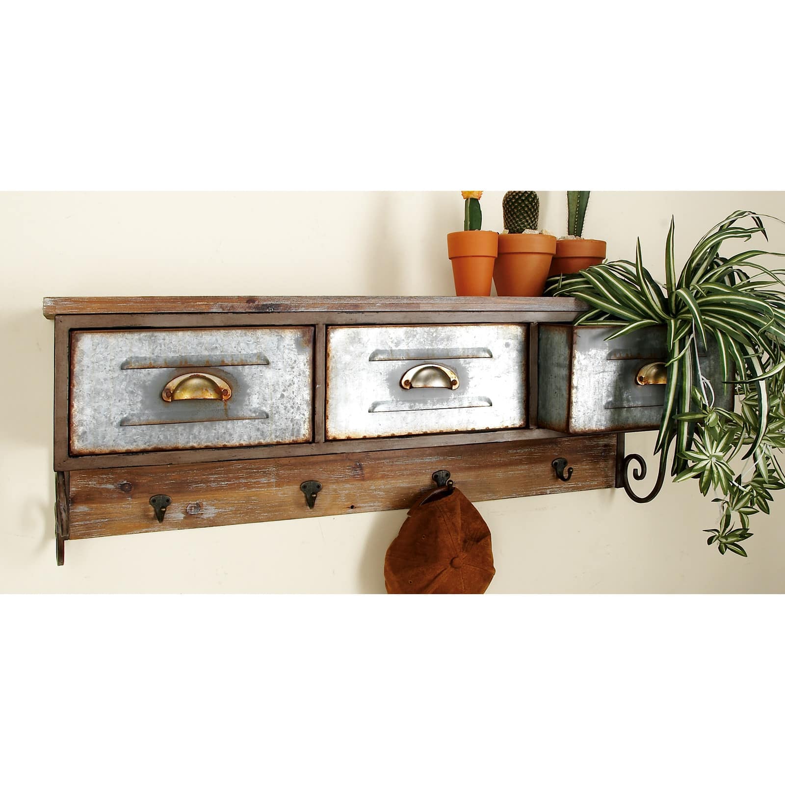 Brown Wood Farmhouse Wall Shelf, 13&#x22; x 38&#x22; x 10&#x22;