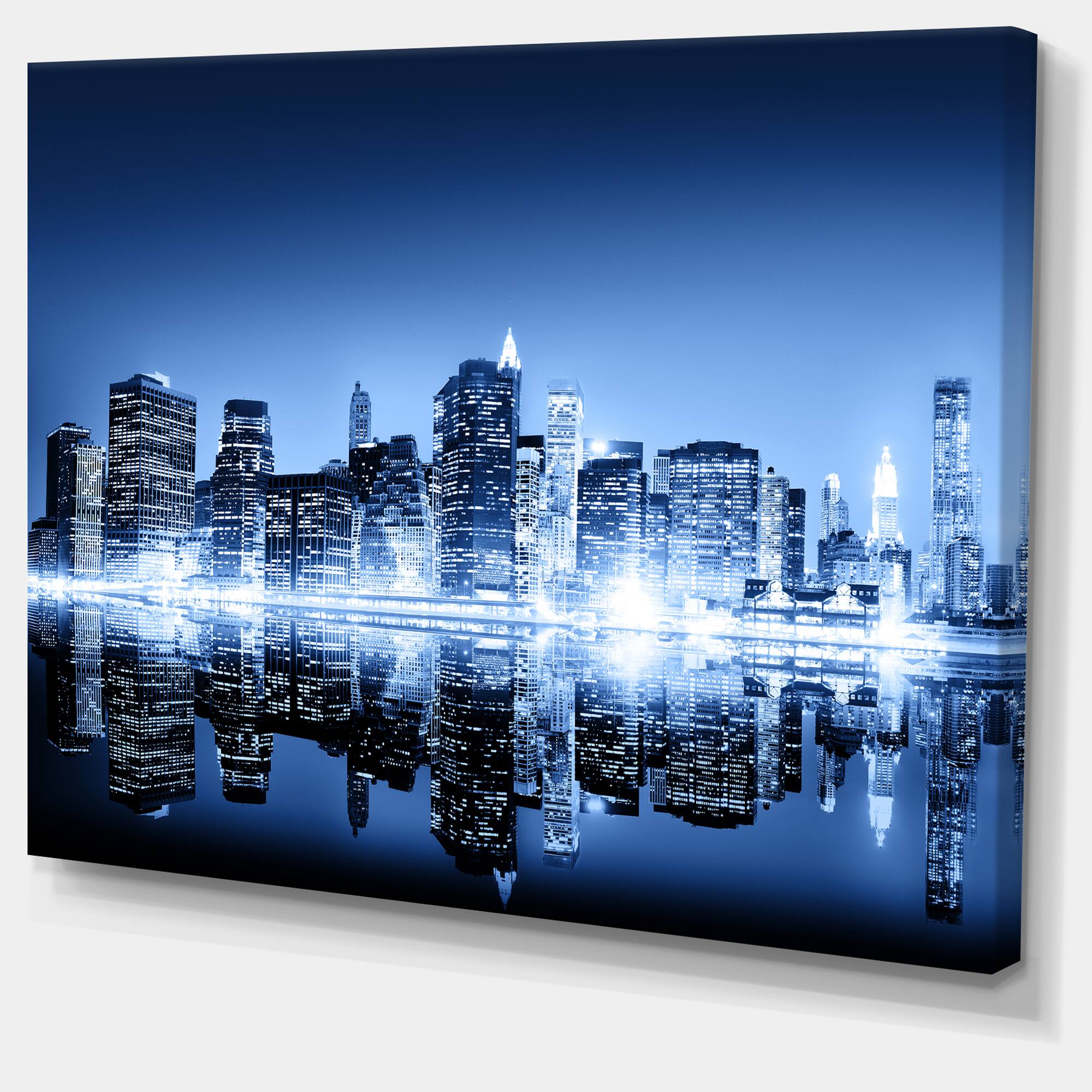 Designart - Night New York City Mirrored - Cityscape Canvas Art Print