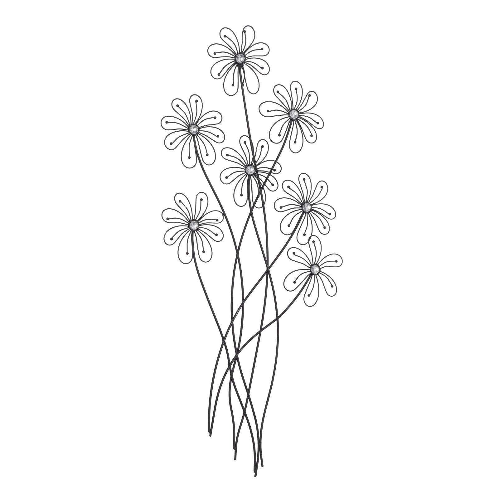 40&#x22; Black Modern Floral Metal Wall D&#xE9;cor
