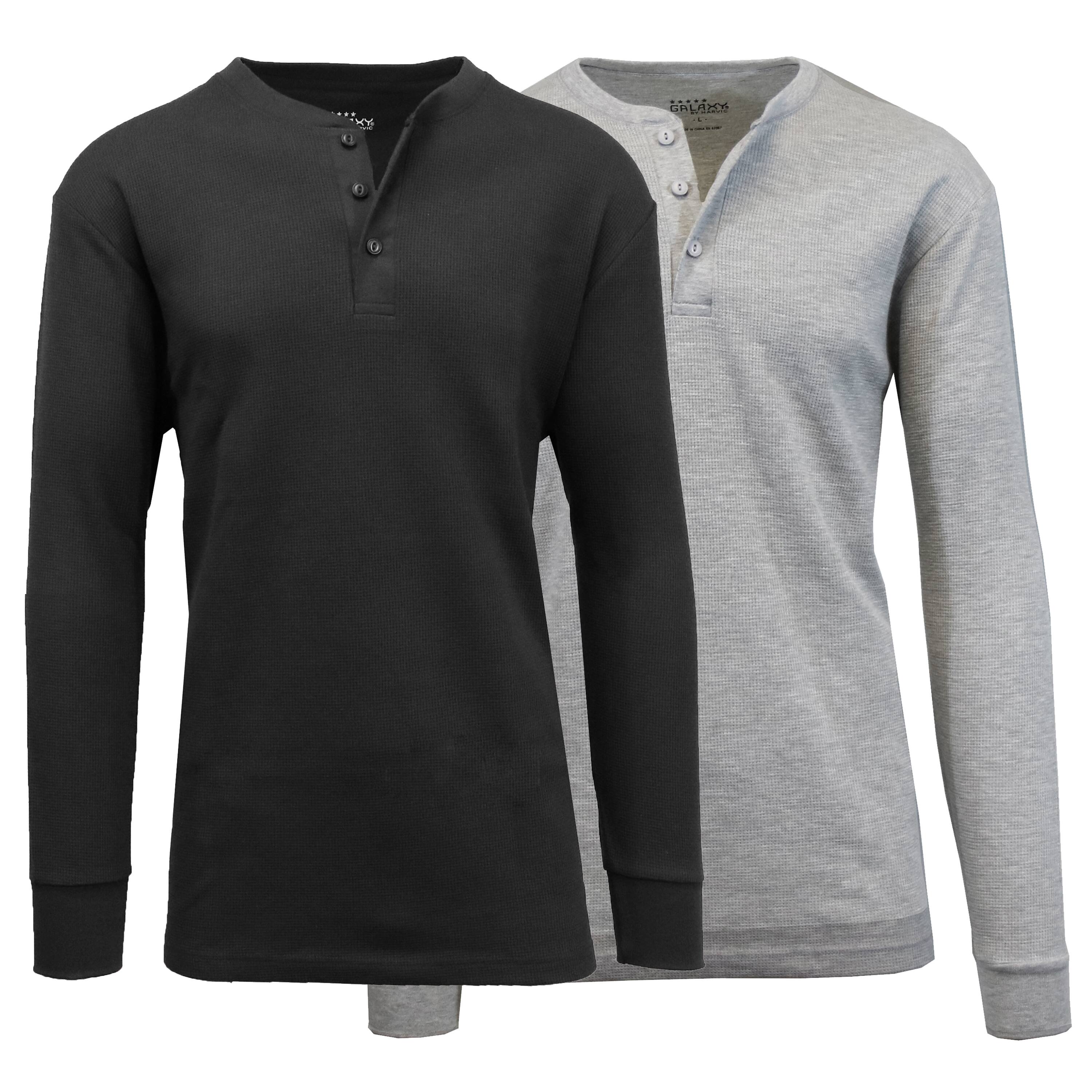 Men&#x27;s Long Sleeve Waffle-Knit Thermal Henley Shirt 2 Pack