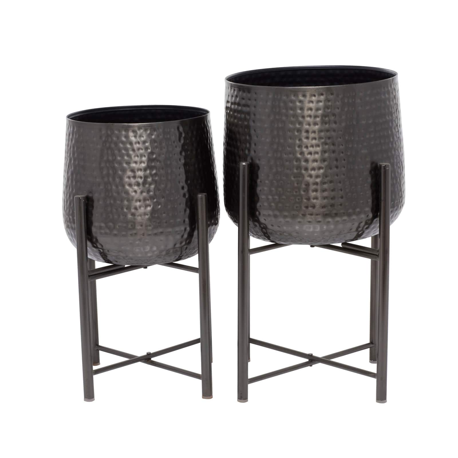 Black Modern Planter, Set of 2" 19", 17"