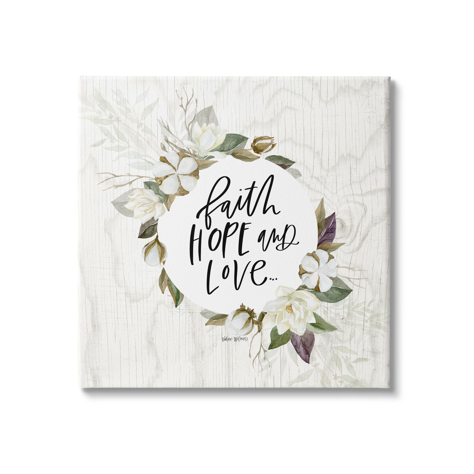 Stupell Industries Faith Hope and Love Sentiment Floral Cotton Wreath Canvas Wall Art