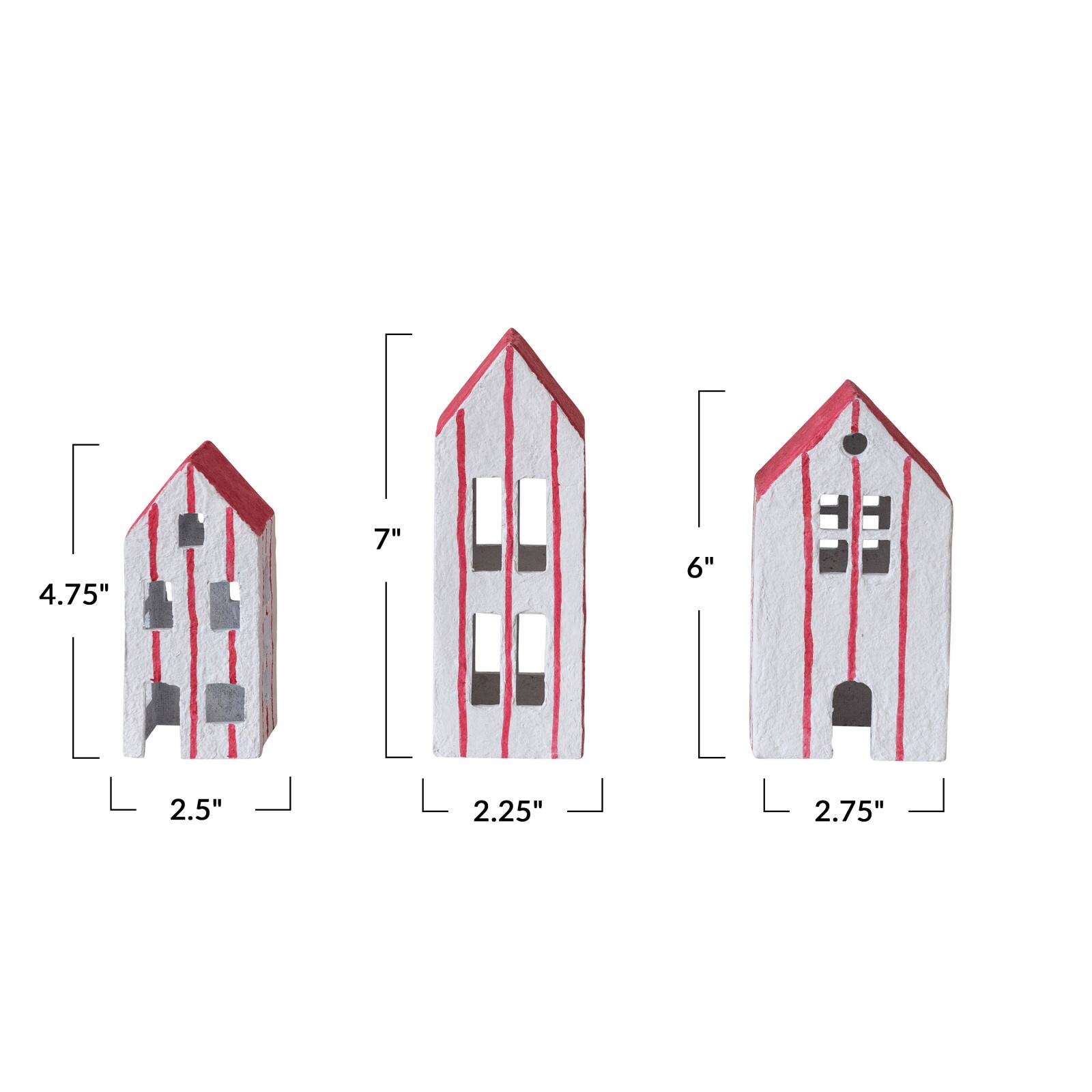 Hello Honey® White & Red Hand-Painted Paper Mache House Set