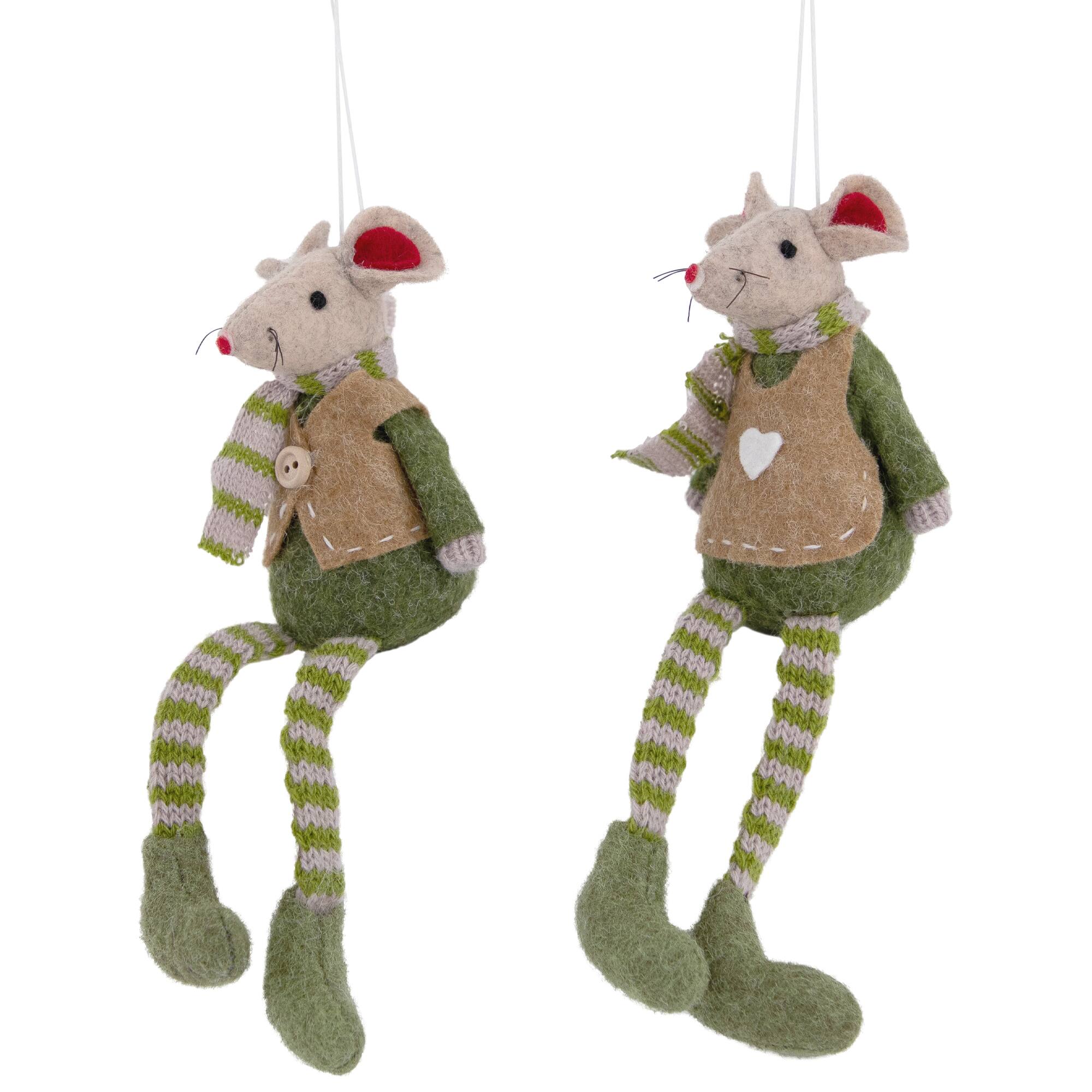 7.5&#x22; Boy &#x26; Girl Mice Christmas Ornaments Set