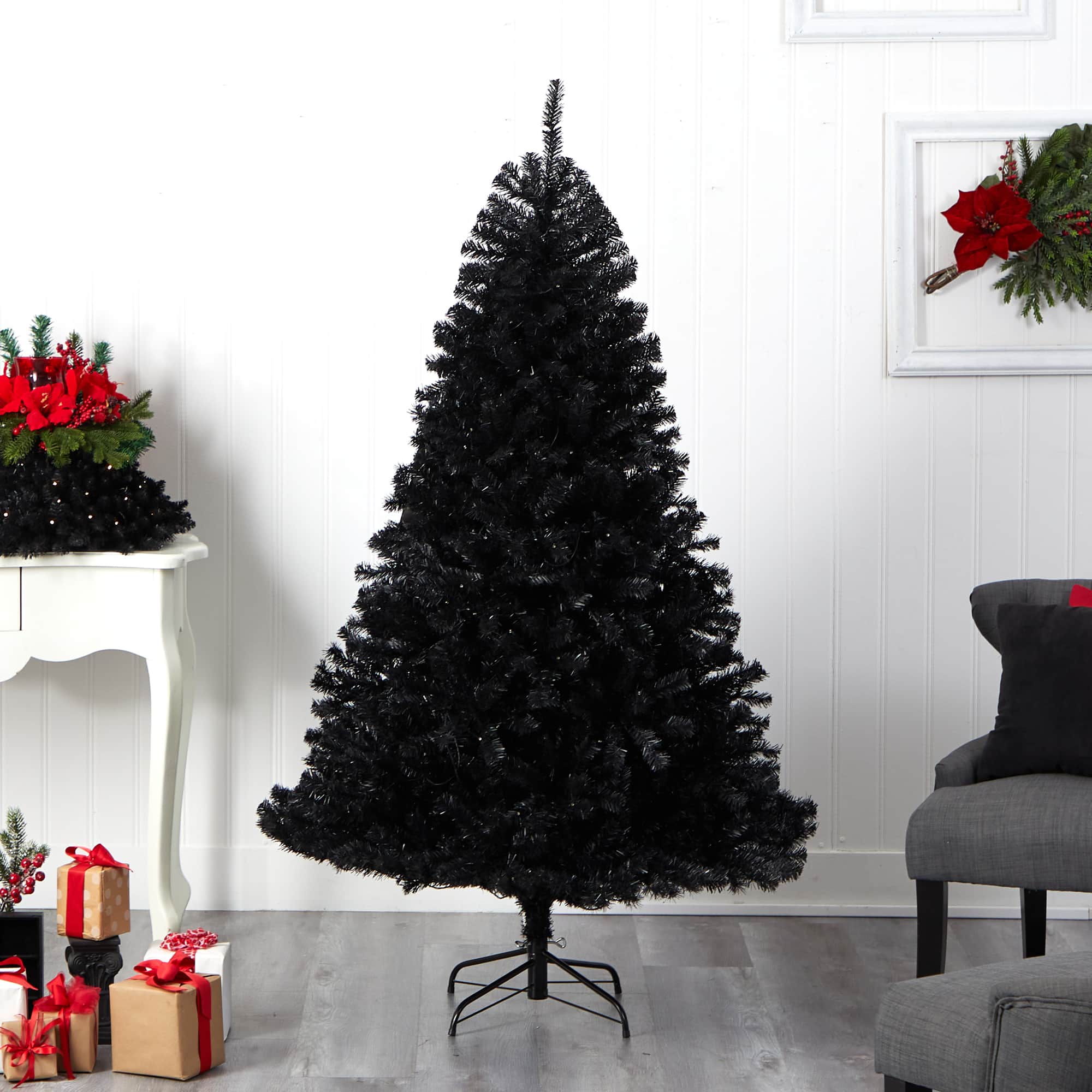6ft. Pre-Lit Black Artificial Christmas Tree, Clear LED Lights
