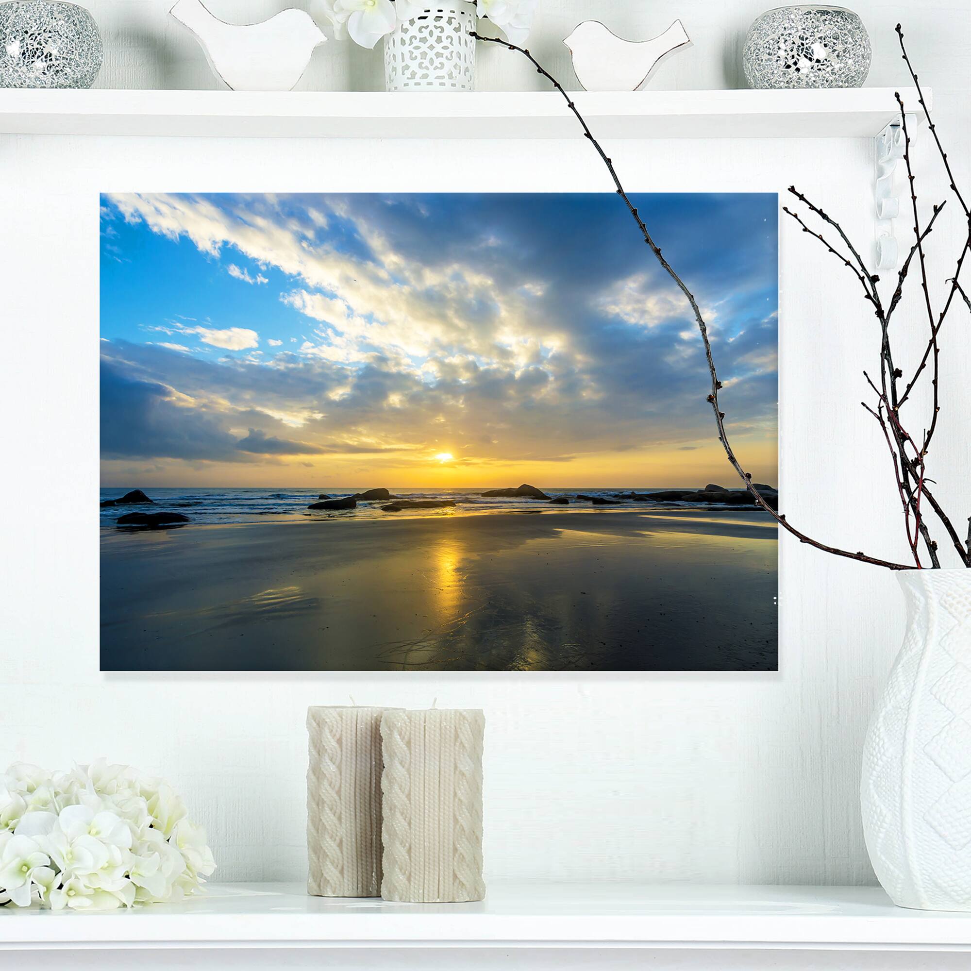 Designart - Beautiful Sunrise and Seashore - Large Seashore Canvas Wall Art