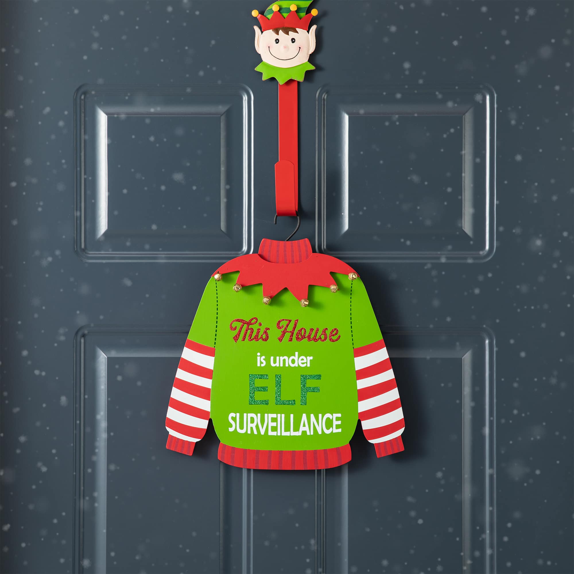 Glitzhome&#xAE; 13.25&#x22; Christmas Elf Sweater Sign Door Hanger