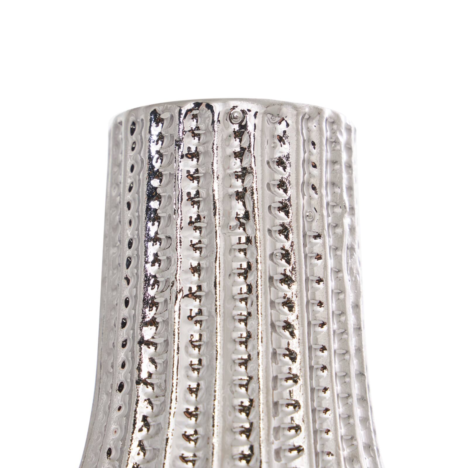 Silver Ceramic Geometric Dimensional Textured Vase Set with Varying Shapes & Grid Patterns