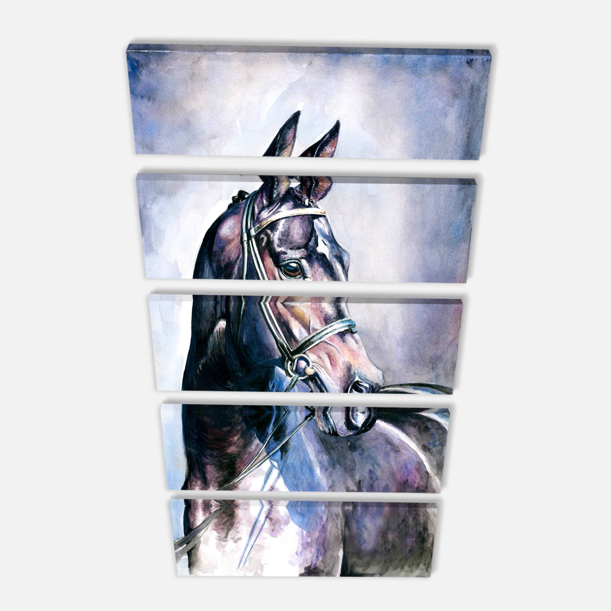 Designart - Black Horse with Bridle - Abstract Canvas Art Print
