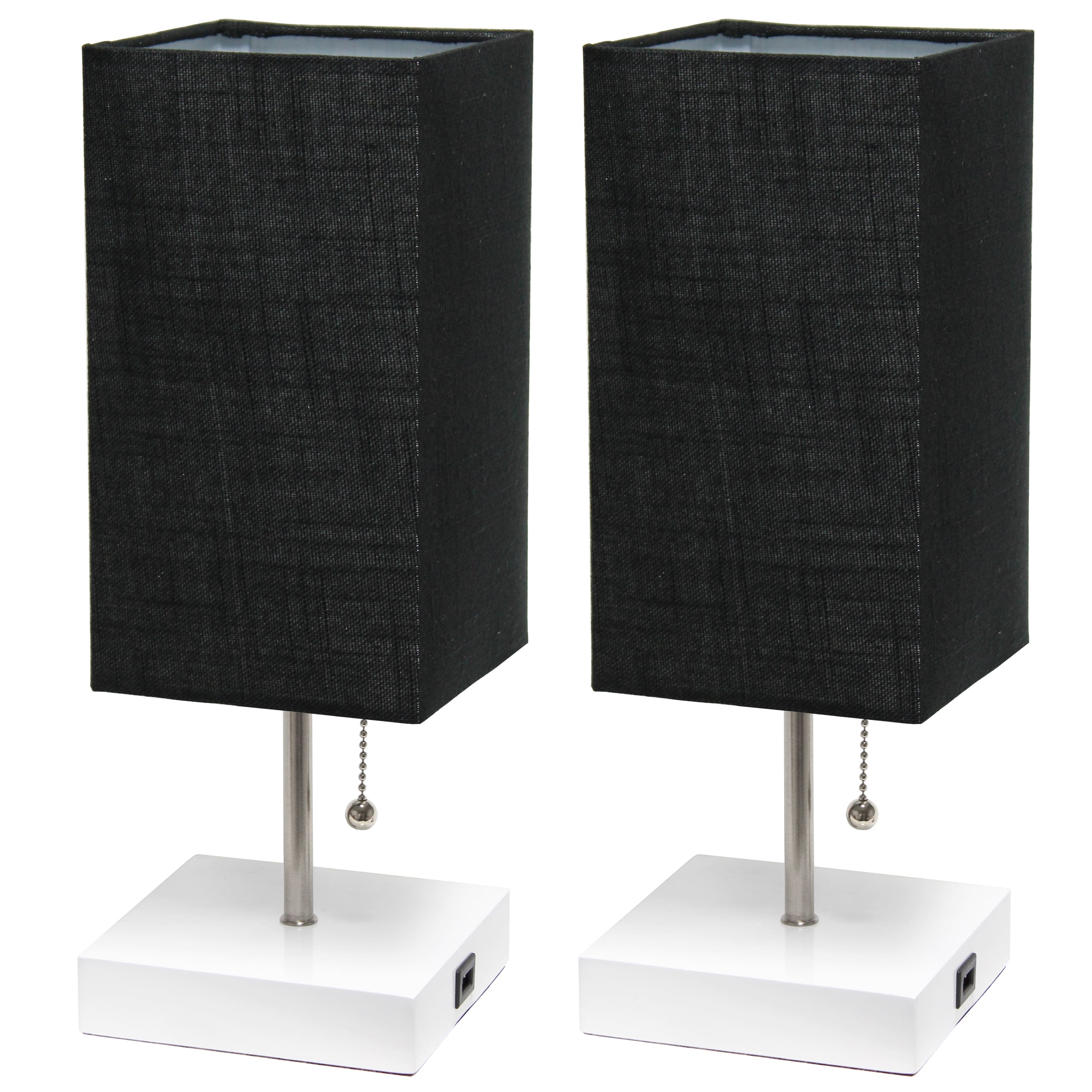 Simple Designs 14.5&#x22; Rectangle Shade White Base Lamp with USB Charging Port