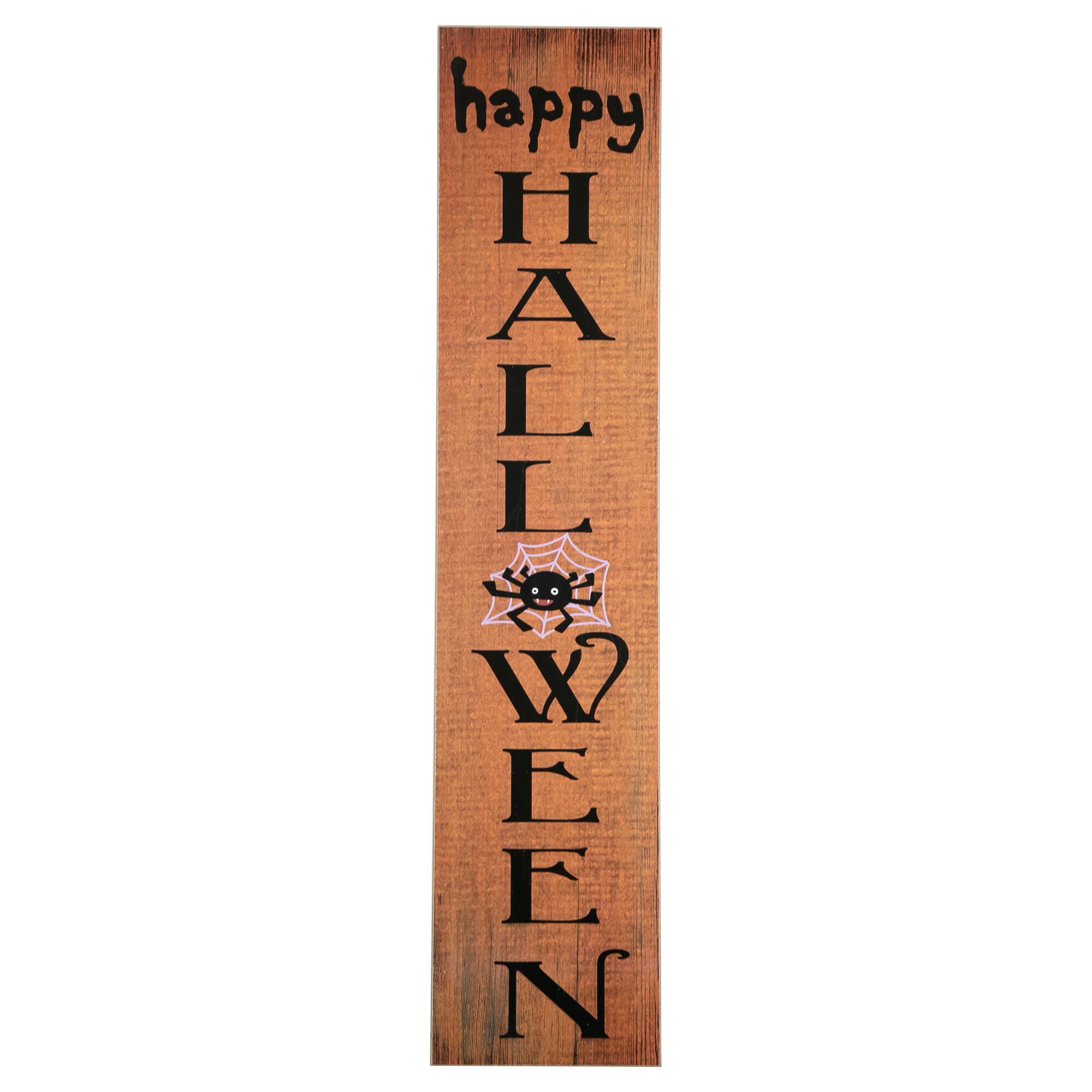 36" Orange Wood Happy Halloween with Spider Wall Sign