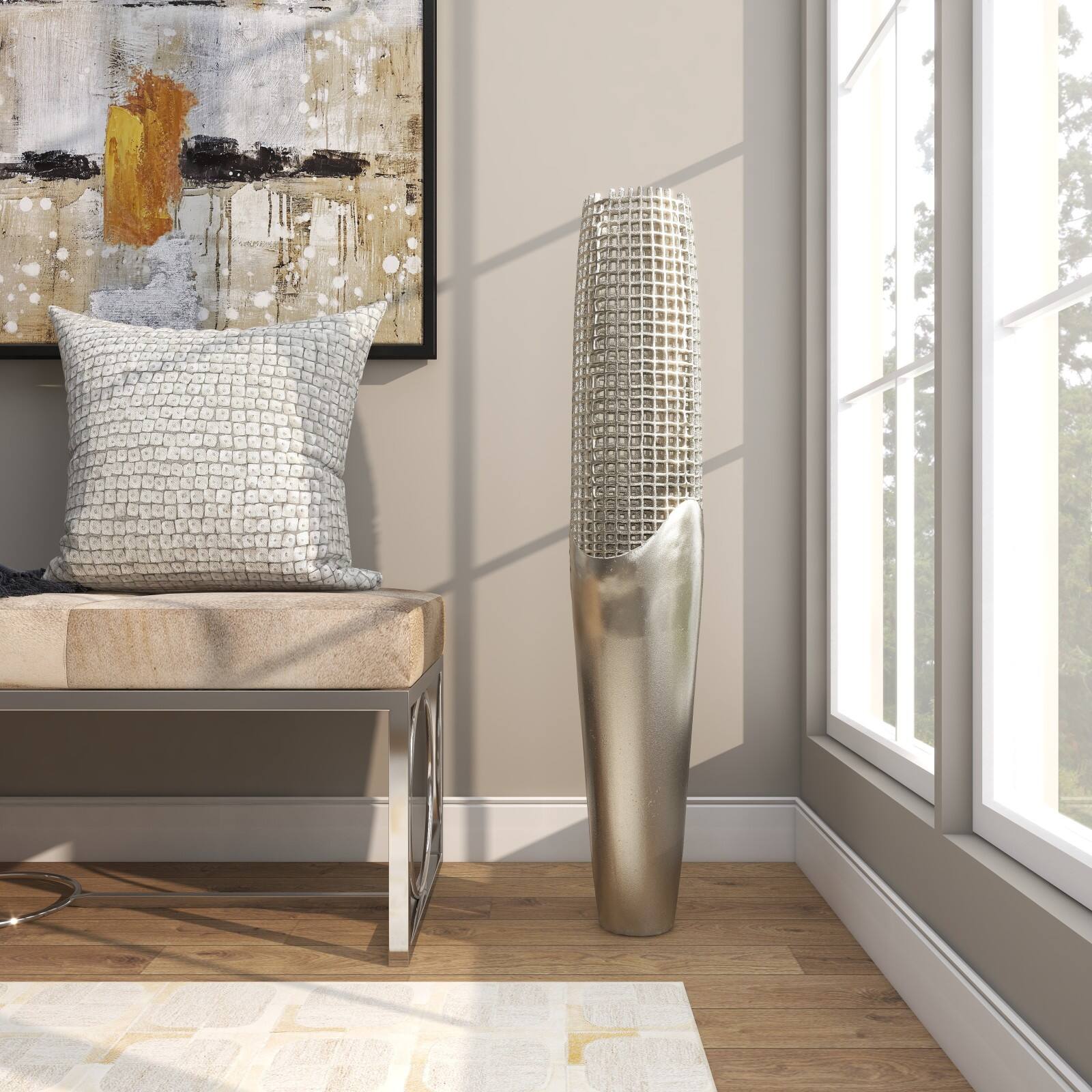 3ft. Silver Aluminum Grid Inspired Vase with Open Frame Design