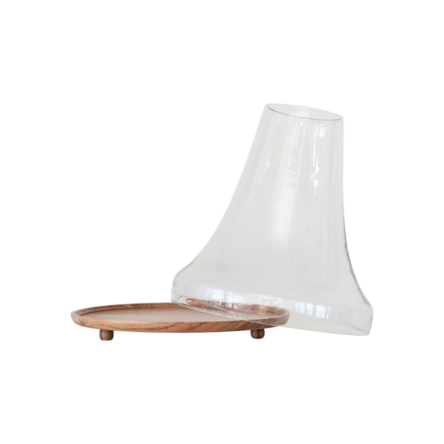 Hello Honey® 13" Reclaimed Glass Cloche with Mango Wood Base