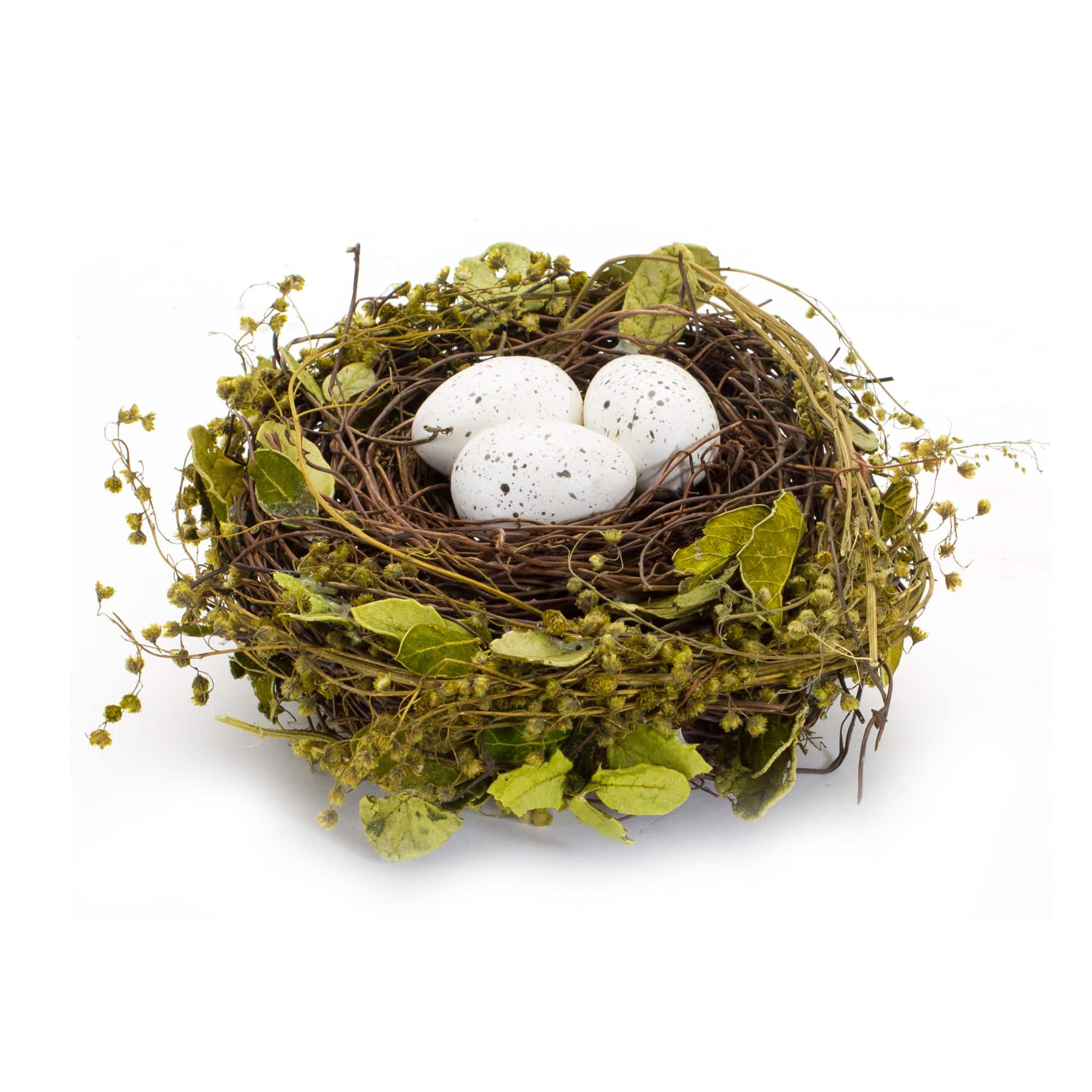 7&#x22; Natural Twig Bird Nest with Speckled Eggs Set