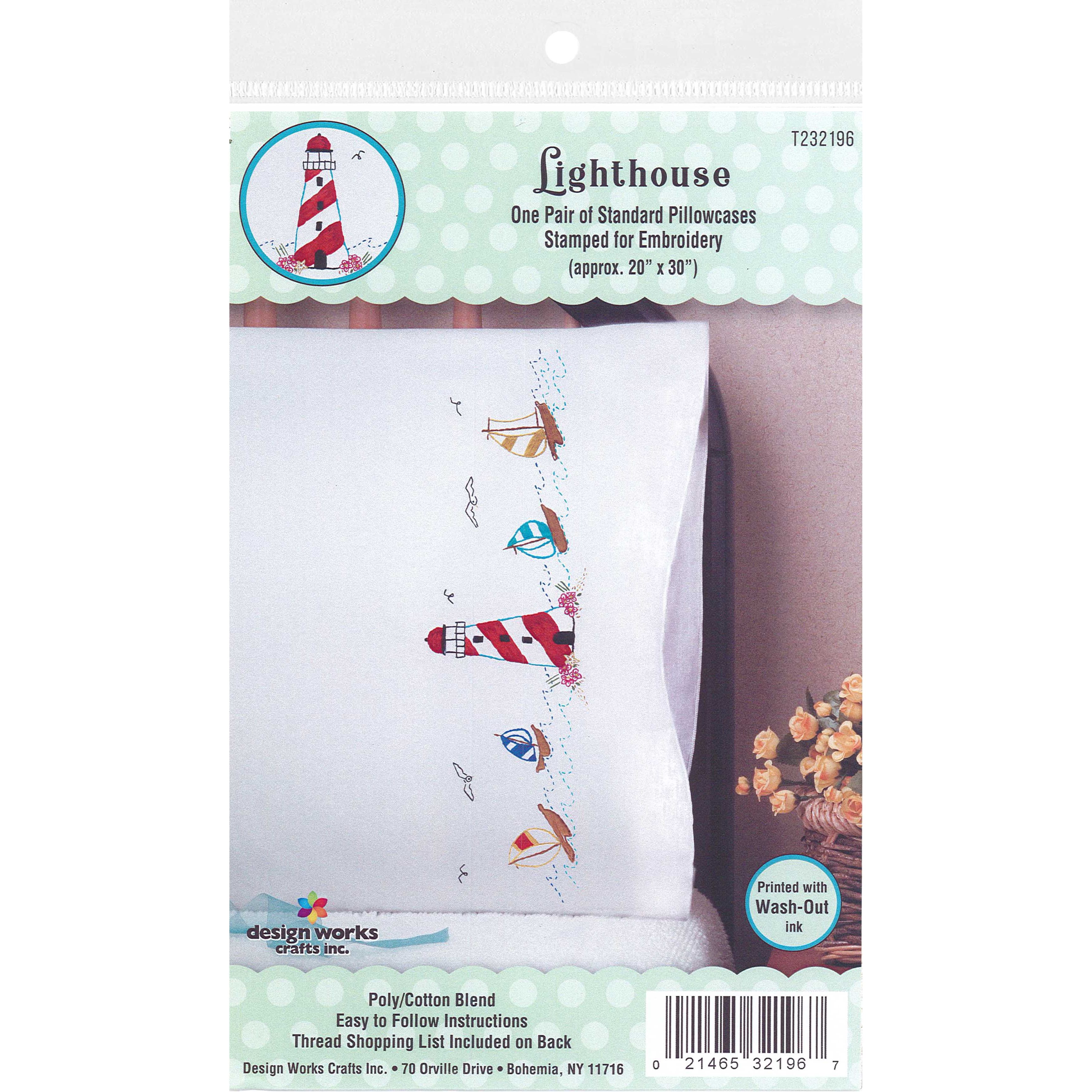 Tobin Lighthouse Stamped for Embroidery Pillowcase Pair - D616104S - Pillowcases and Shams Get the Tobin Lighthouse Stamped for Embroidery Pi sku D616104S