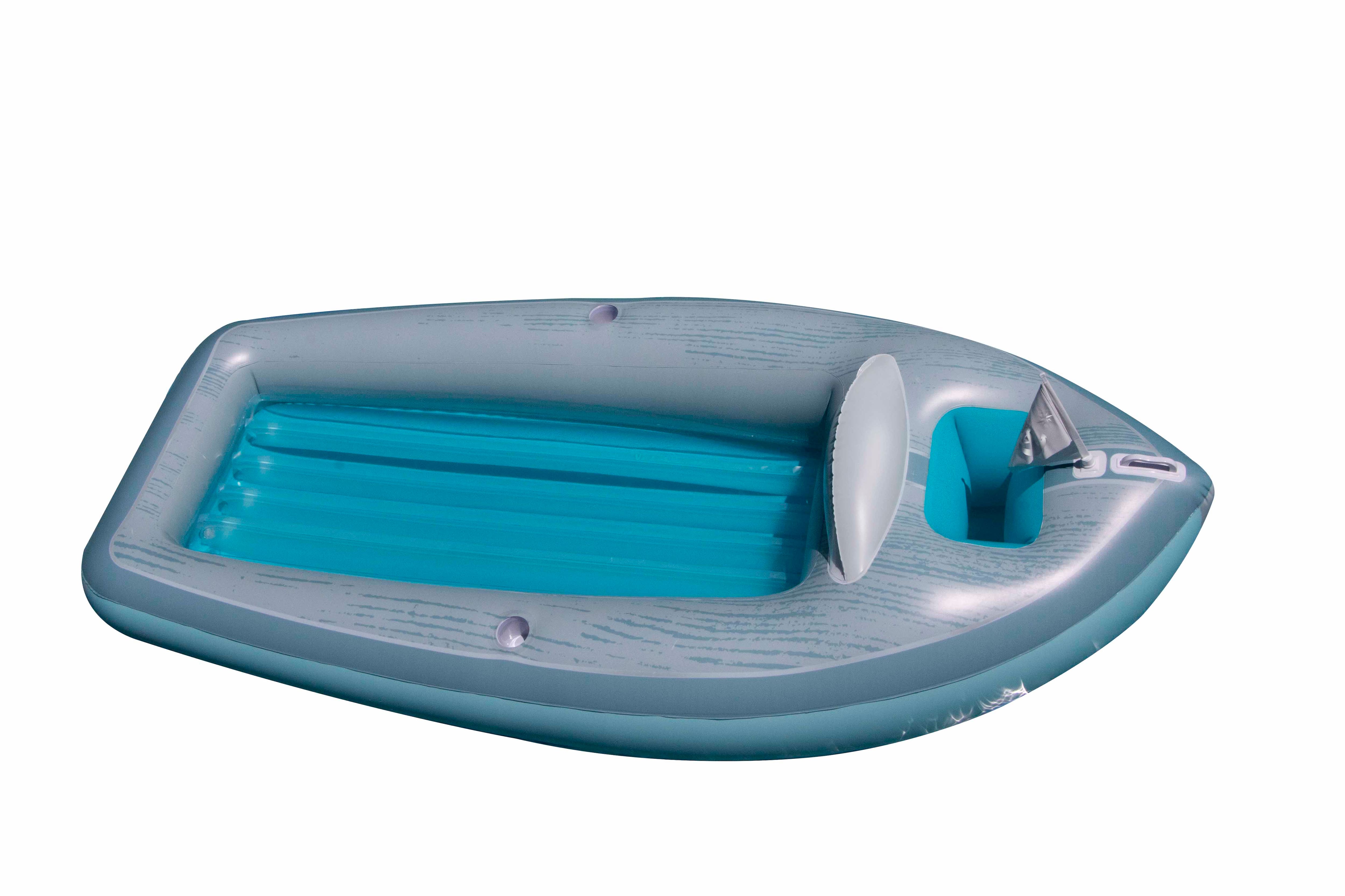 9ft. Inflatable Gray &#x26; Blue Classic Boat Cruiser Pool Float with Cooler