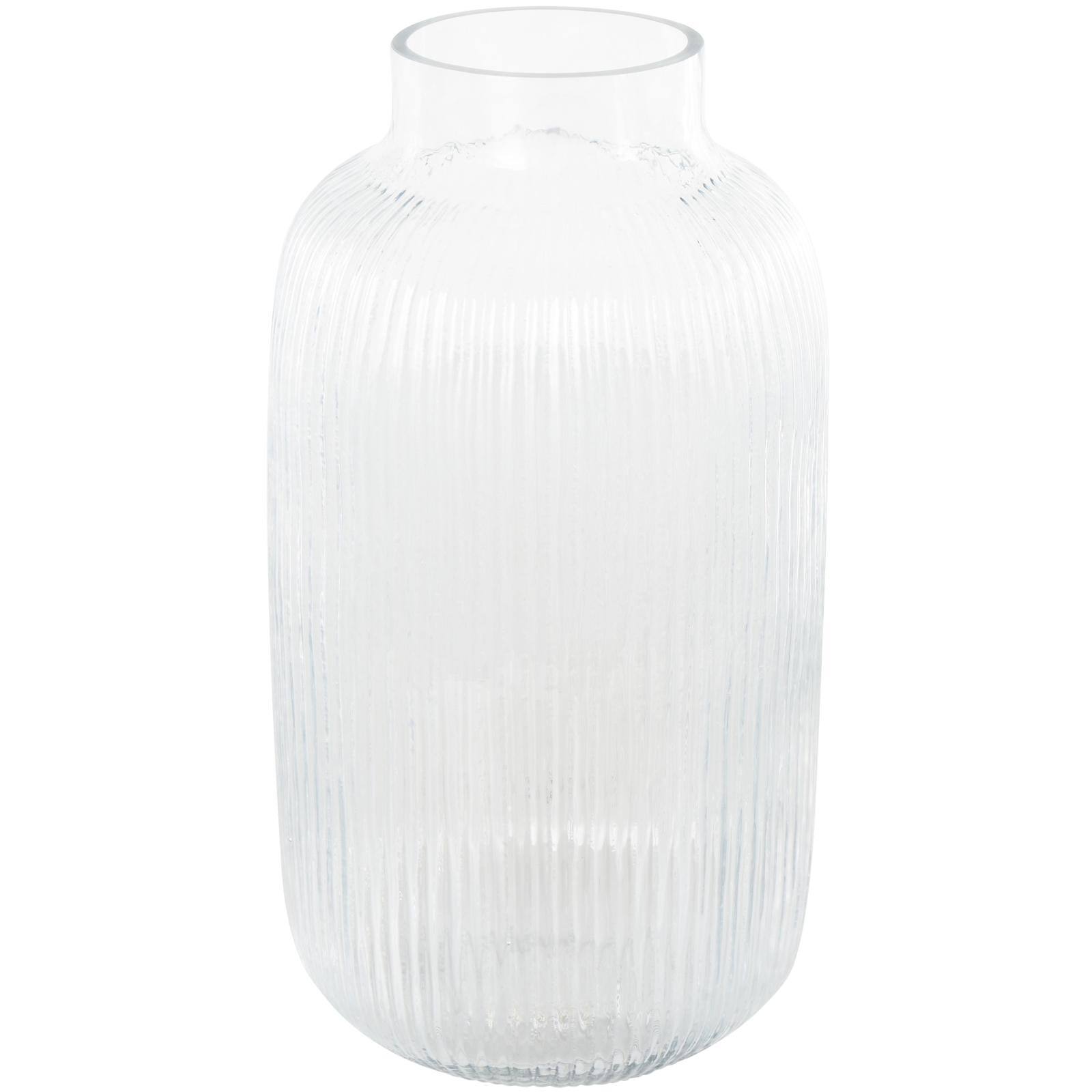 14" Clear Glass Ribbed Decorative Vase
