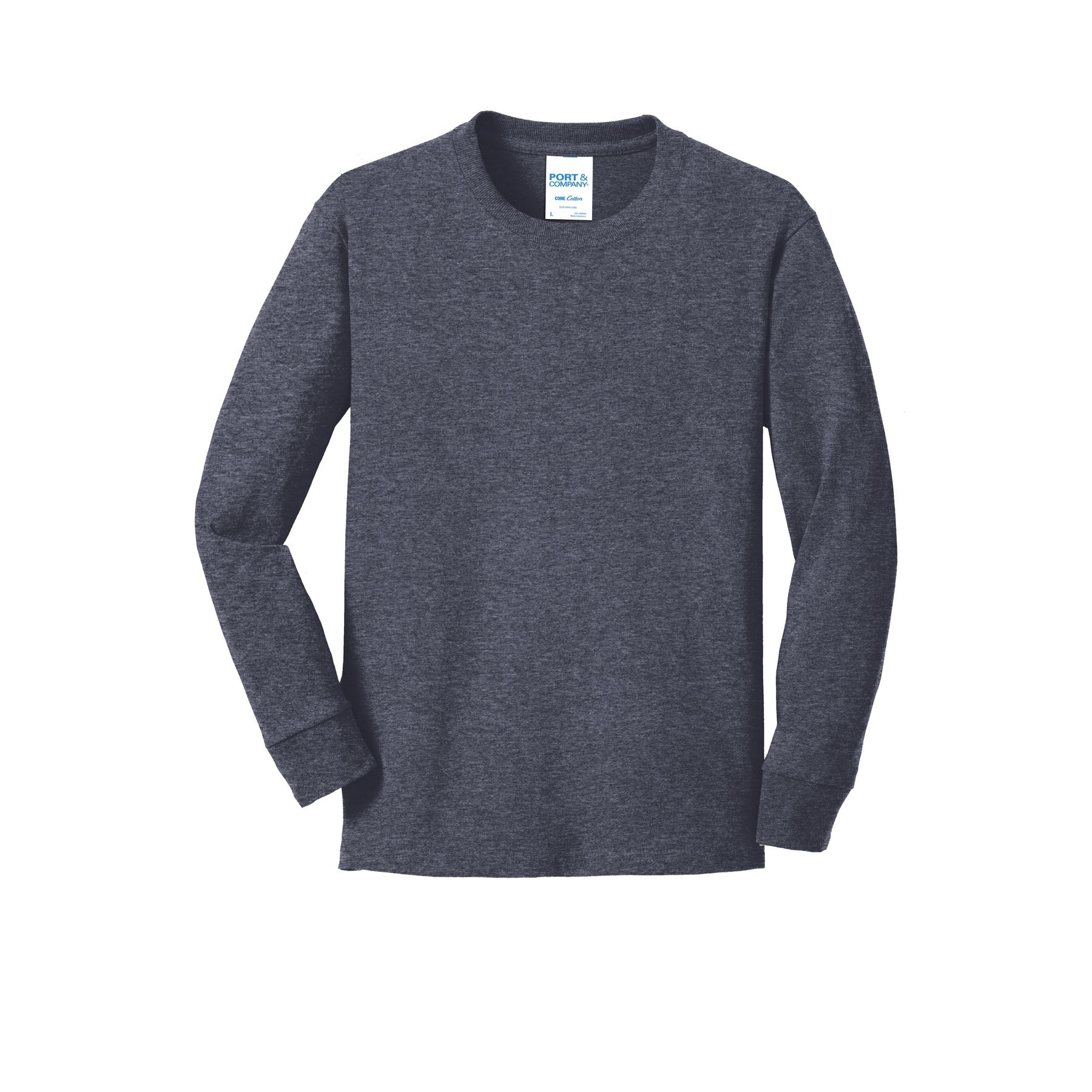 Port & Company&reg; Youth Long Sleeve Core Cotton T-Shirt in Heather Navy Blue | Small | Michaels&reg;