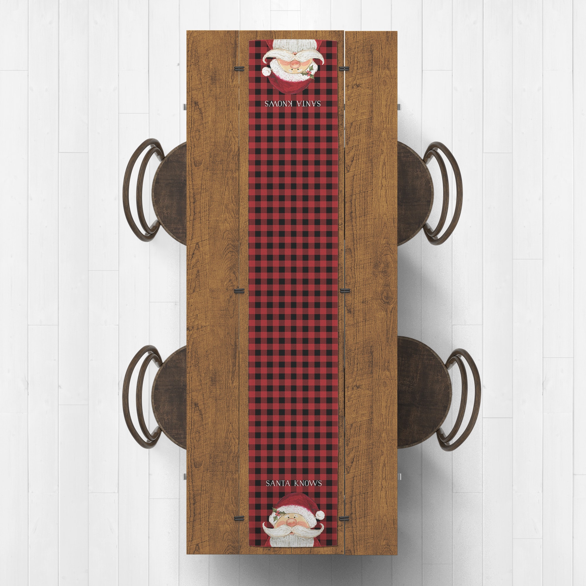 Santa Knows on Plaid 16x72 Poly Twill Table Runner