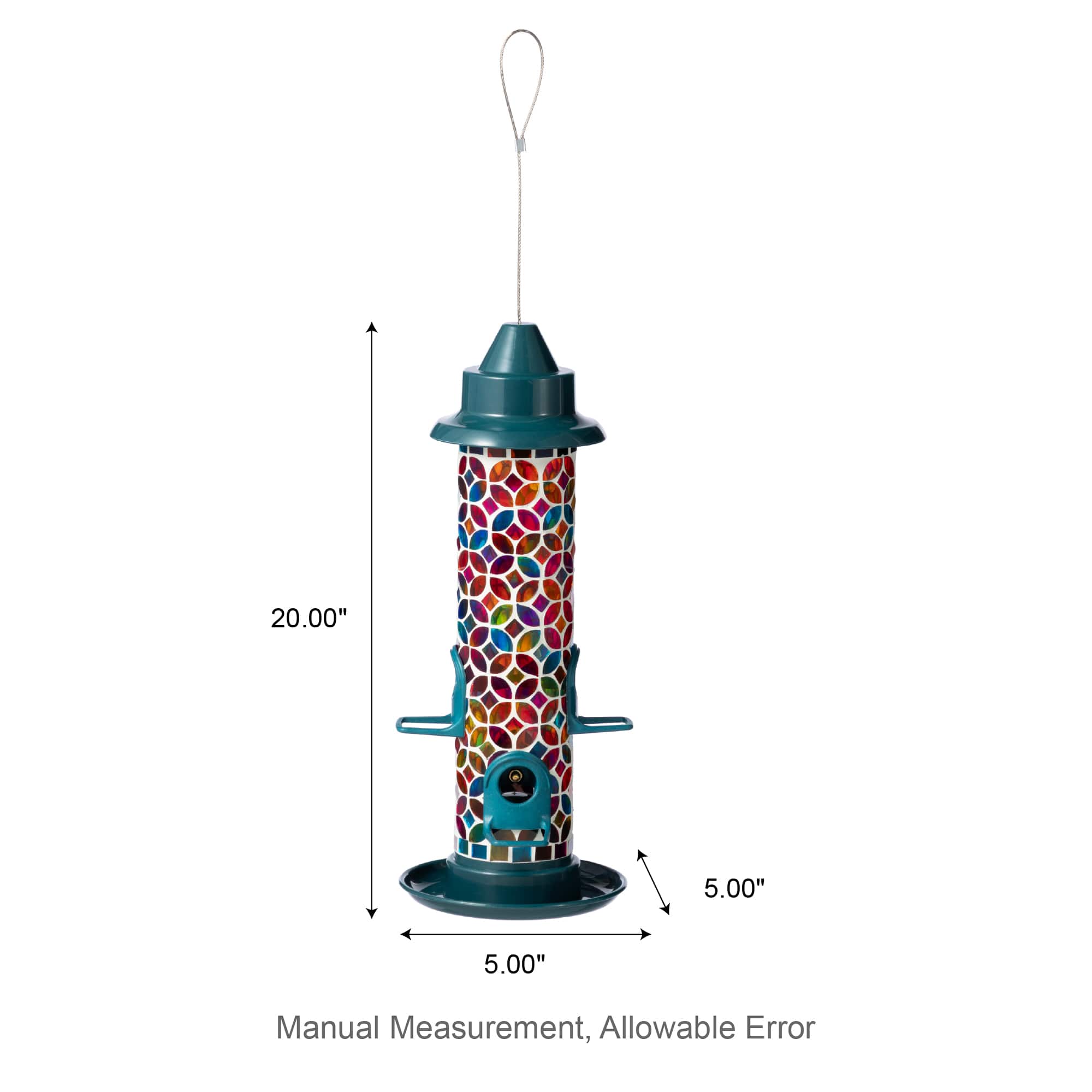 Glitzhome® 20" Glass Tall Hanging Multi-Color Mosaic Birdfeeder