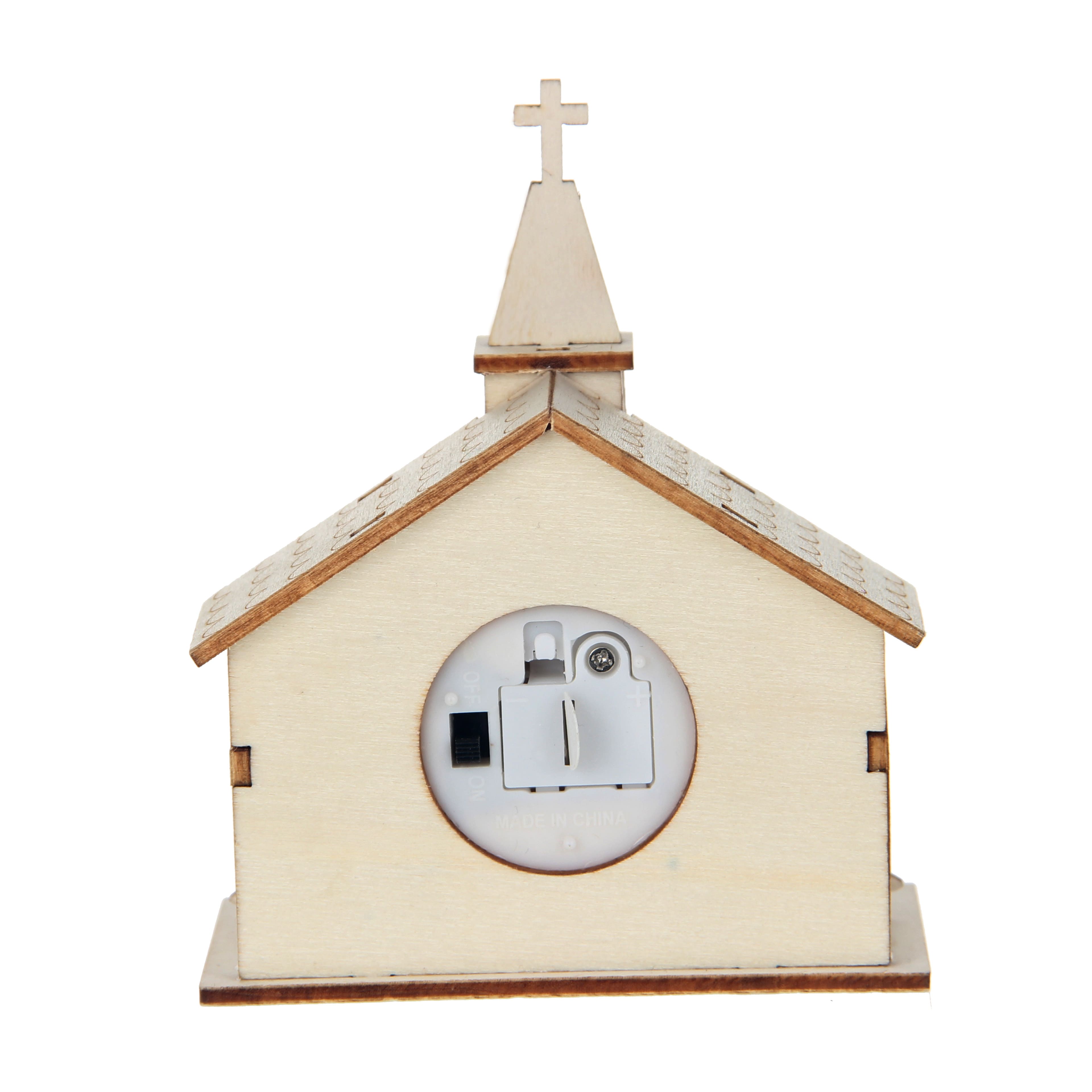 4.5&#x22; Unfinished Village Church DIY LED Wood D&#xE9;cor by Make Market&#xAE;