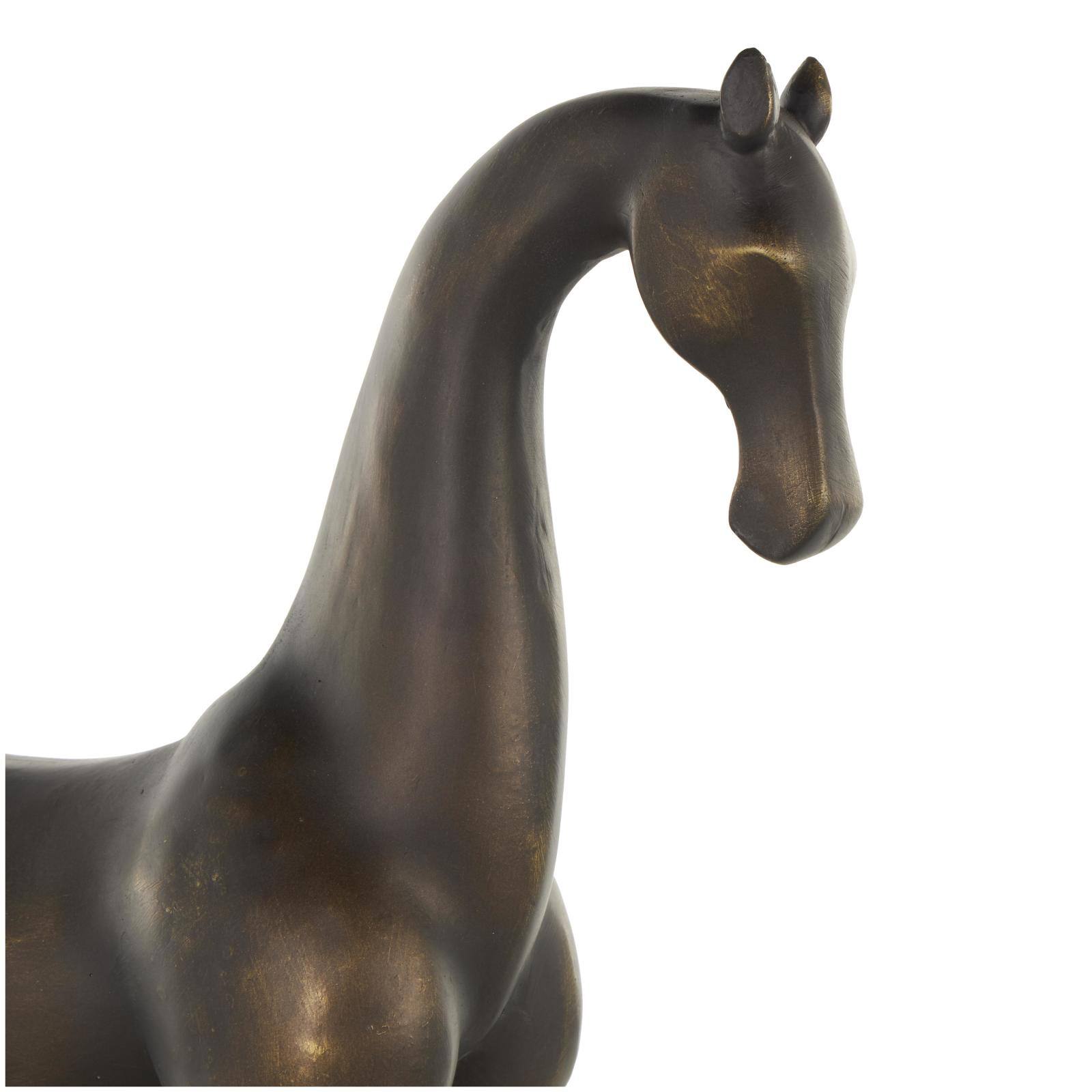 16.5" Bronze & Brushed Gold Polystone Horse Sculpture with Black Oval Base
