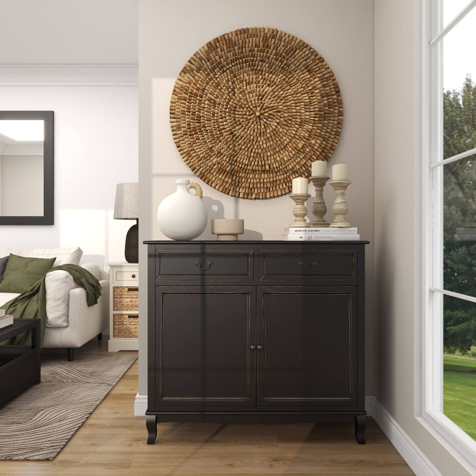 11" White Ceramic Jug Inspired Vase with Rattan Wrapped Handle